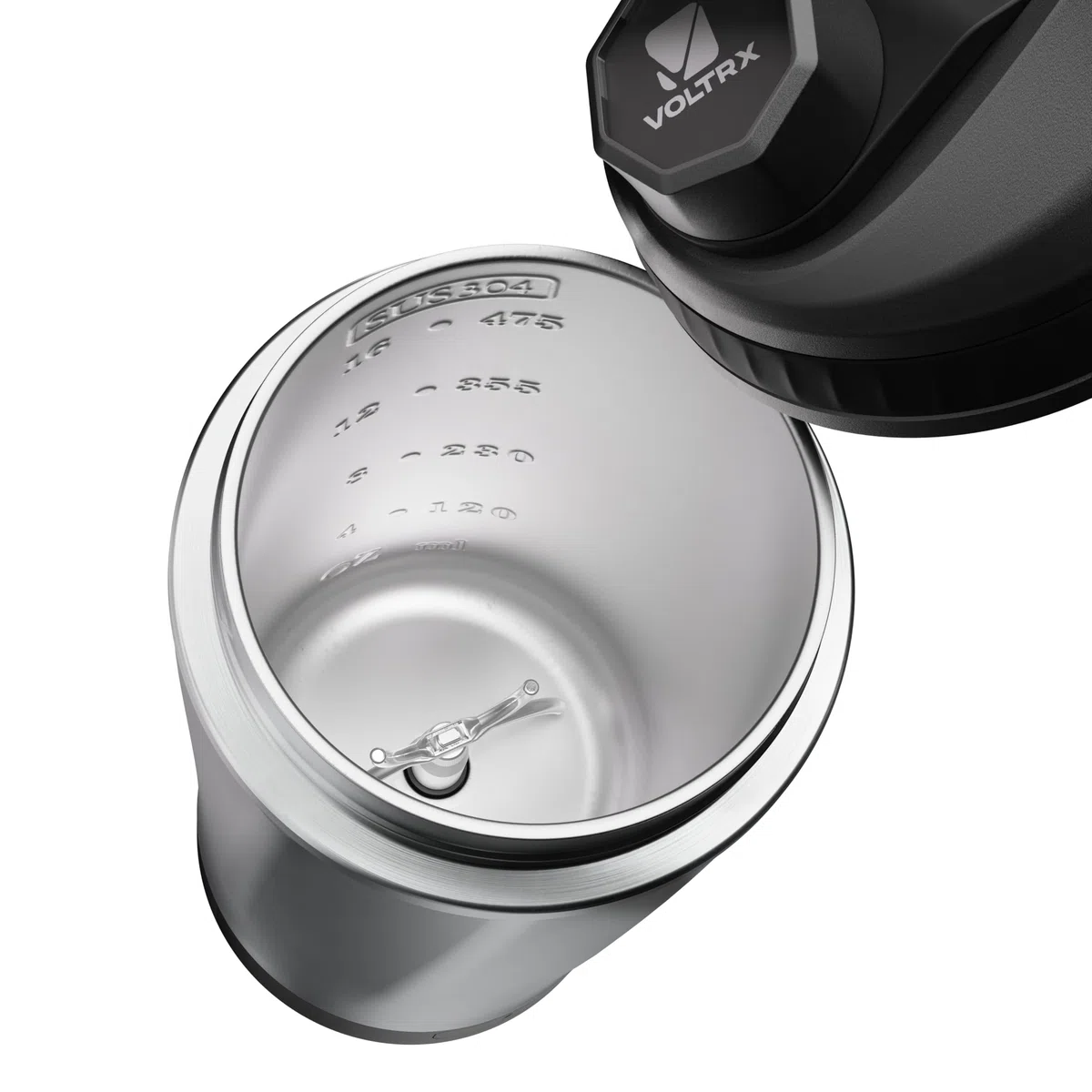 VOLTRX ChillMix Shaker Isoliertem Edelstahl - USB-C Aufladbarer Elektrischer Proteinshake-Mixer, Shaker für Proteinshakes und Mahlzeitenersatz, Chromstahl, 16 oz