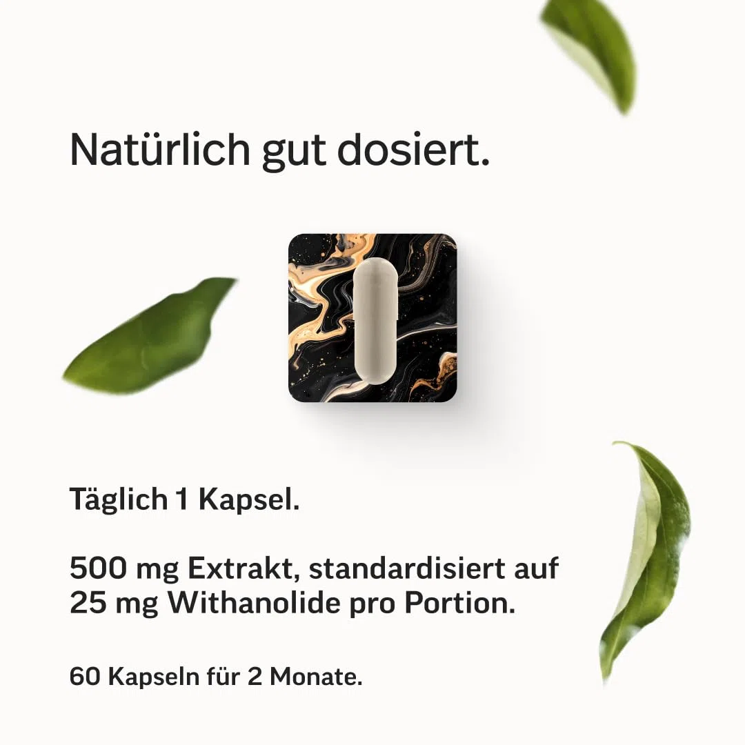 edubily® Ashwagandha-Extrakt - Mit 500 mg Extrakt pro Kapsel - Markenrohstoff KSM-66® mit 25 mg Withanoliden (60 Kapseln)