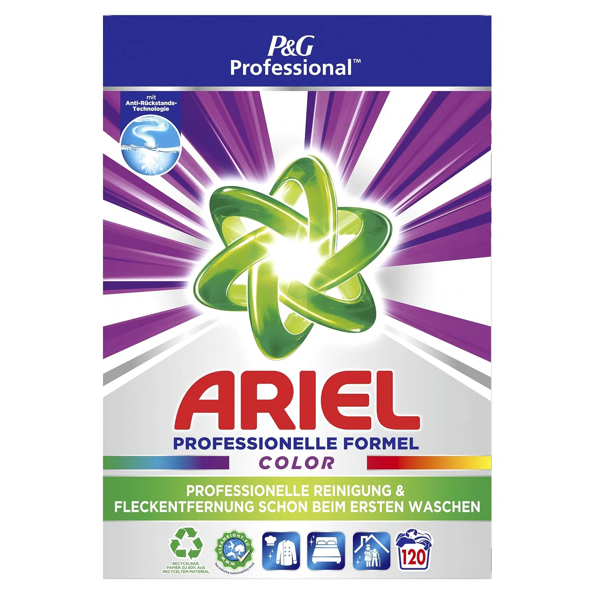 Ariel Professional Color Waschpulver, 120 Waschladungen, 7.8Kg, Ausgezeichnete Fleckentfernung schon ab der ersten Wäsche, professionelle Formel für den professionelen Einsatz