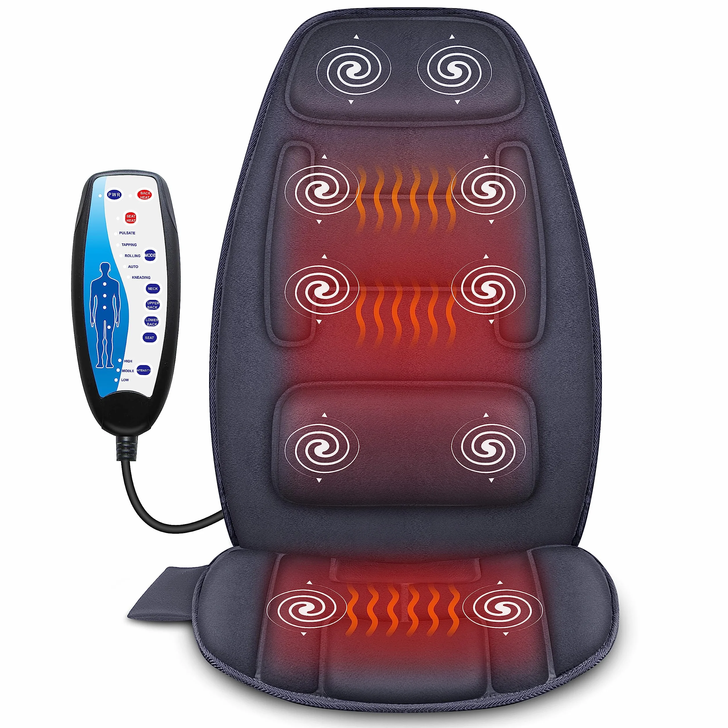 Snailax Massagesitzauflage mit Wärme, 10 Vibrationsmotoren Massageauflage mit Vibration für Rücken und Nacken, Sitzkissen zur Entspannung, Rückenmassagegerät für Hause Büro, Geschenke