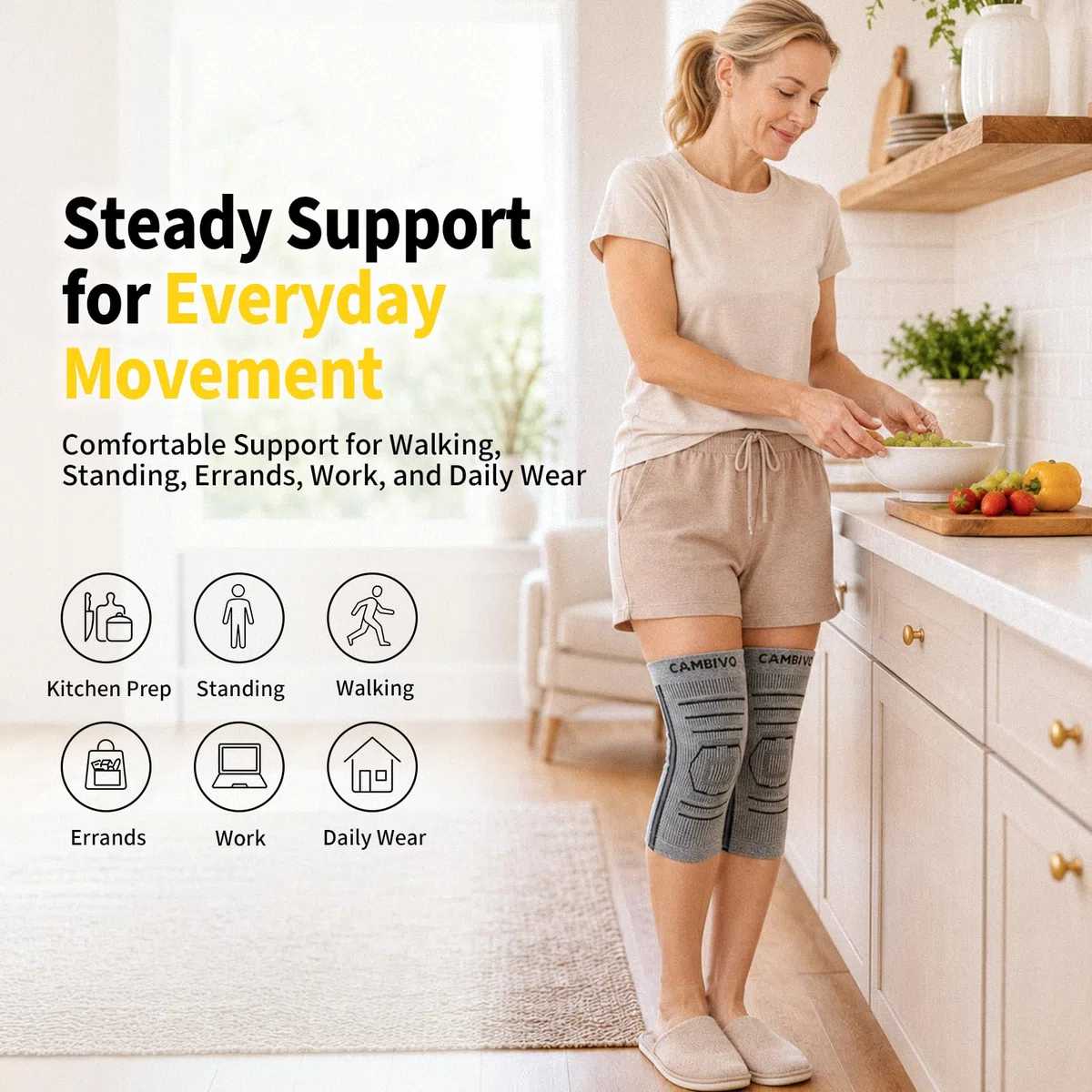 CAMBIVO Kniebandage Männer Damen 2 Stück, Komprimierte Bandage Knie, Knee Support mit Seitenstabilisatoren zur Linderung von Knieschmerzen, Arthrose Knie, Meniskus und Kraftsport