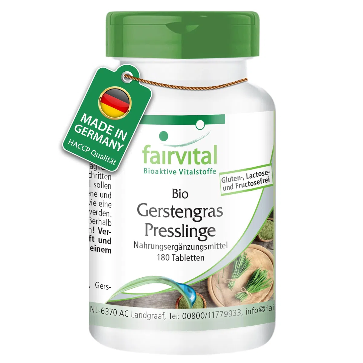 fairvital Bio Gerstengras Presslinge, 180 Tabletten, Hoch bioverfügbar, qualitätsgeprüft und hochdosiert, 100% vegan, Made in Germany