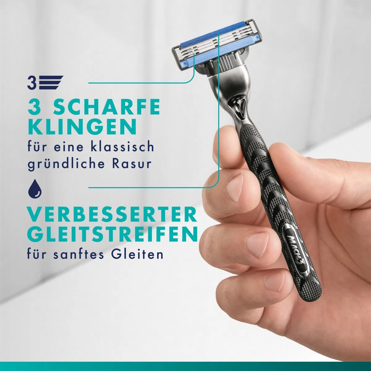 Gillette Mach 3 Standard Rasierer Herren, Metall, Grau/Schwarz - Herrenrasierer, Inkl. 1 Nassrasierer, 12 Rasierklingen mit Gleitstreifen Und Neuer Klingenbeschichtung für Weniger Hautirritation