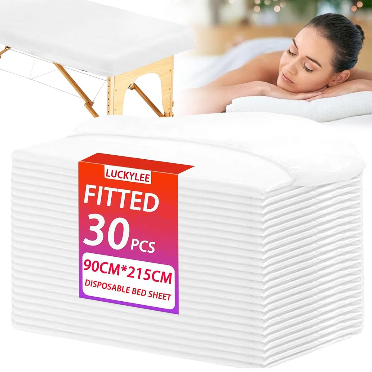 Einweg Spannlaken Massageliegen Bettlaken,90x215cm Einweg Spannbezug Massage-Spa-Bettlaken mit elastischer, weiche Vliesstoff-Massagetisch-Bettlaken-Schutzbettdecken für Schönheitssalon (weiß-30pcs)