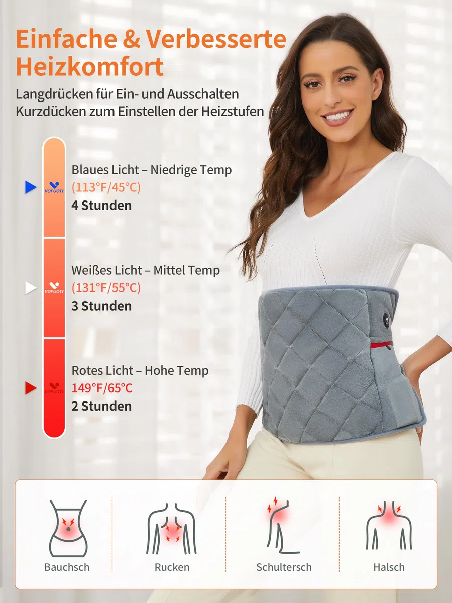Vofuoti Heizdecke mit Akku Kabellos,10000mAh,Heizkissen Rücken mit 3 Heizstufen,Wärmekissen Elektrisch für Rücken,Schulter,Bauch,Nacken,Beine Knie,Maschinenwaschbar,MuttertagsGeschenk für Frauen