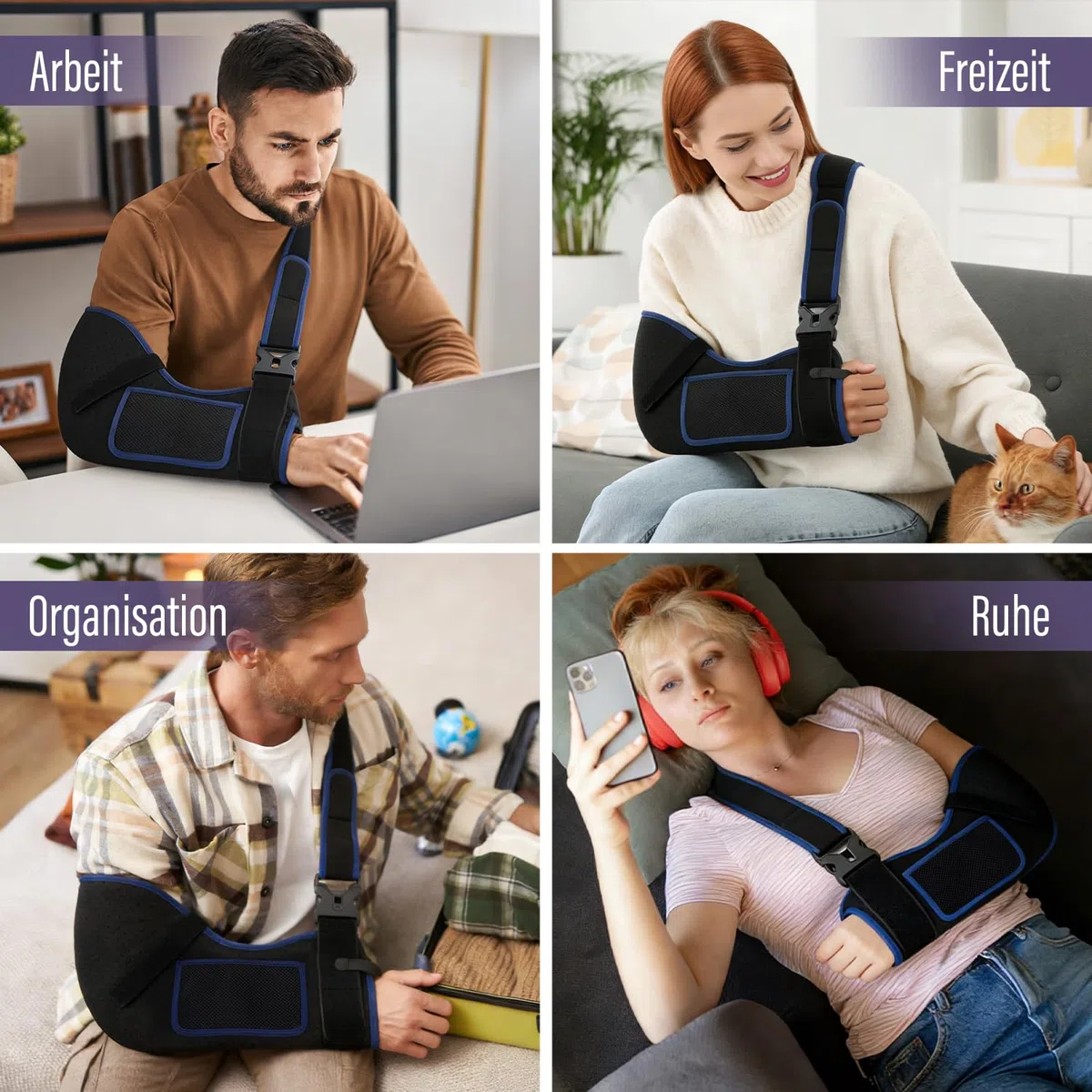 supregear Armschlinge für Schulterverletzungen – Bequeme, Atmungsaktive Schulterfixierung für Damen & Herren, bei Rotatorenmanschettenriss, Bruch, Luxation oder Zerrung, Schwarz + Dunkelbau, Größe L