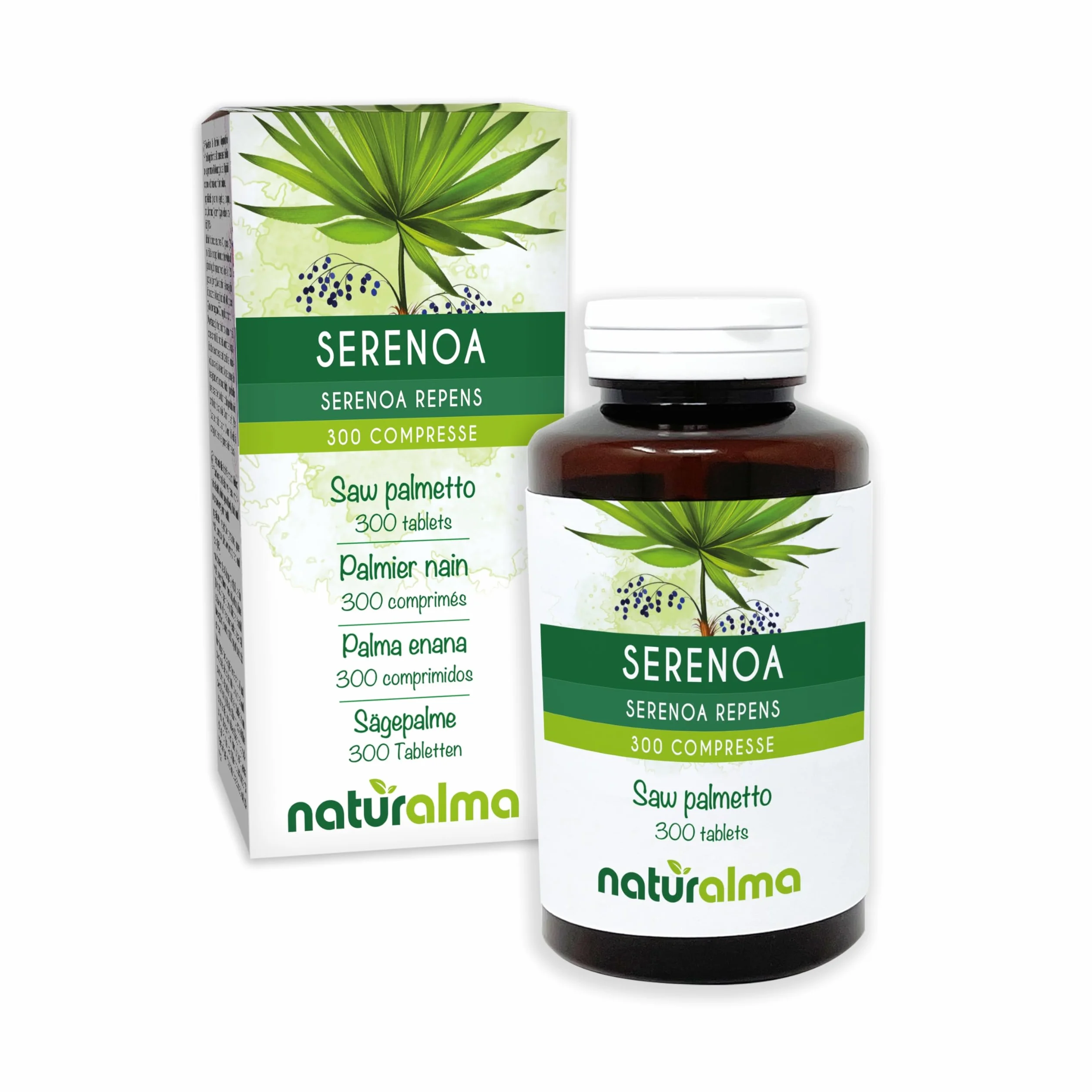 Sägepalme (Serenoa repens oder Sabal serrulata) Früchte Naturalma - 150 g - 300 Tabletten - Nahrungsergänzungsmittel - Natürlich und Vegan