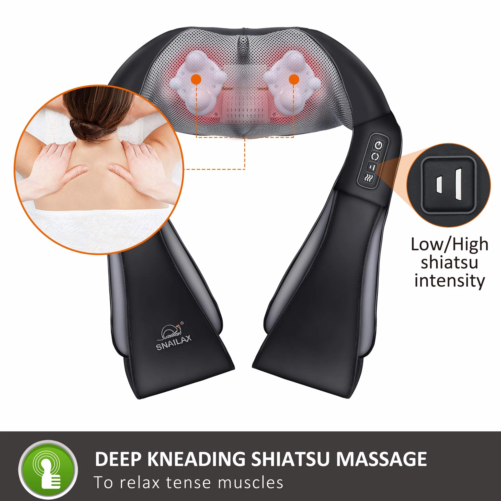 Snailax Schulter Nacken Rücken Massagegerät, Shiatsu Nackenmassagegerät mit Wärme, Rückenmassagegerät,Elektrisch 4D-Rotation Massagegerät zu Hause Büro, Geschenke für Männer, Frauen