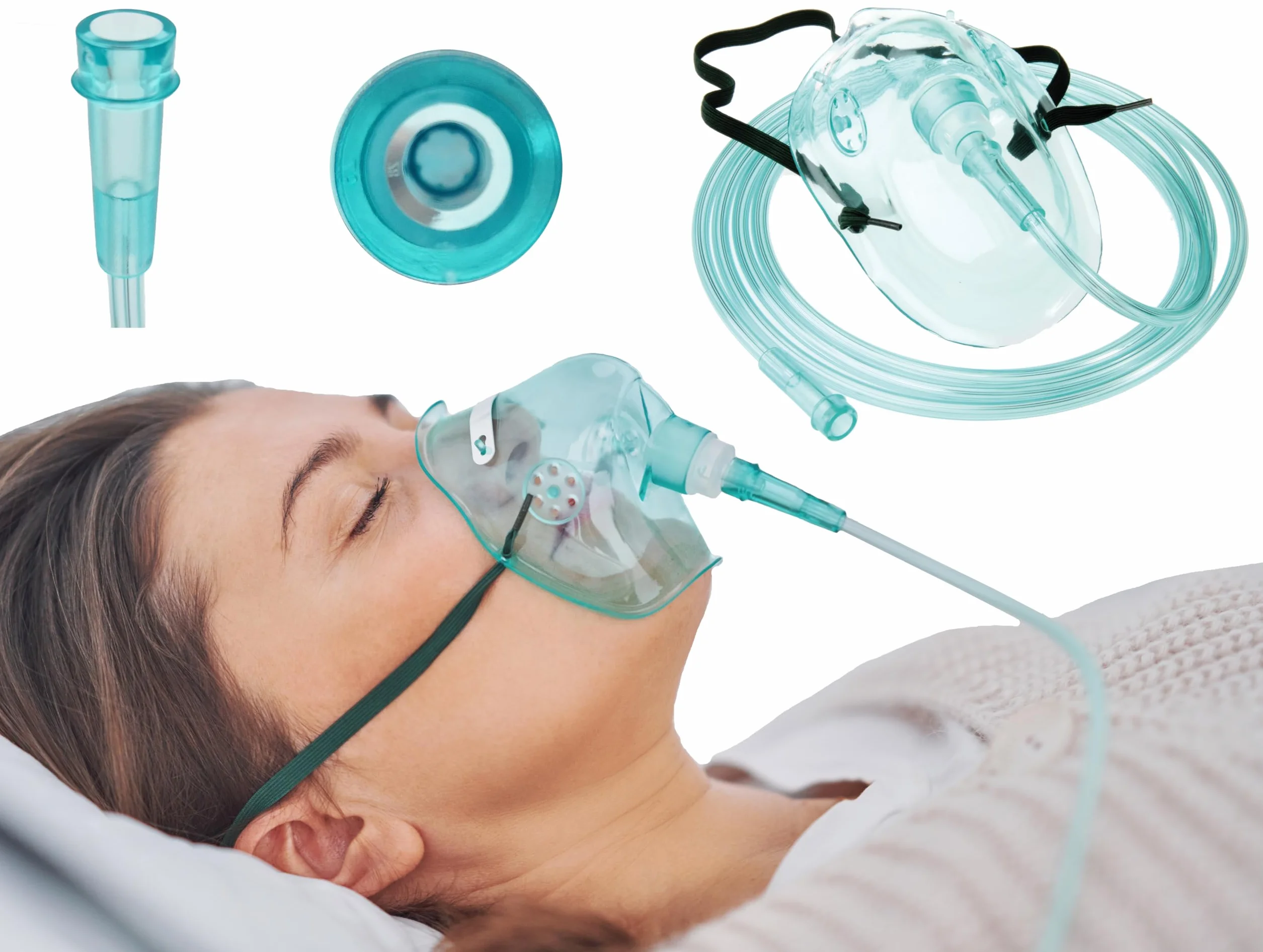 Tiga-Med Sauerstoffmasken für Erwachsene | DEHP-frei | grün | mit 210cm Sauerstoffschlauch | O2 Maske Atemmaske