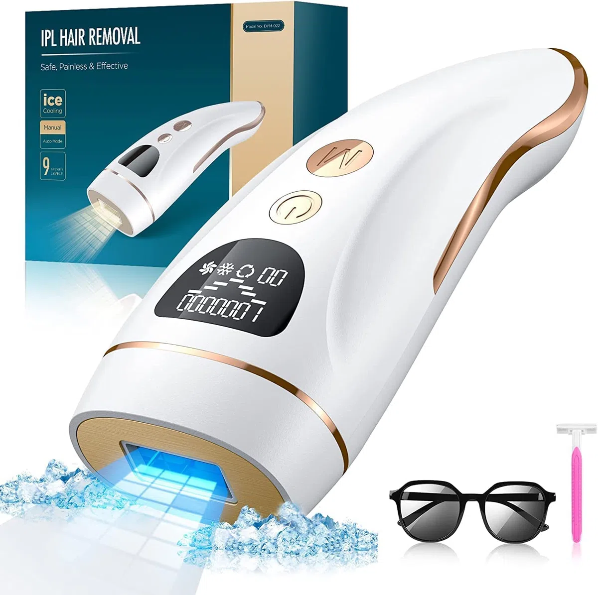 IPL Geräte Haarentfernung Laser Mit Gefrierfunktion 9 Energiestufen 1000,000 Lichtimpulse Dauerhafte Schmerzlose Haarentfernung für Männer Frauen Gesicht Achseln Beine Körper