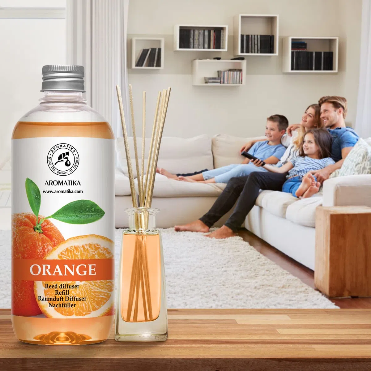 Raumduft Nachfüllflasche Orange 500 ml - Orangendiffusor Nachfüllpackung - Diffusor Zitrus mit natürlichem ätherischem Orangenöl - für Aromatherapie, Haus, Bad, Büro, Boutique