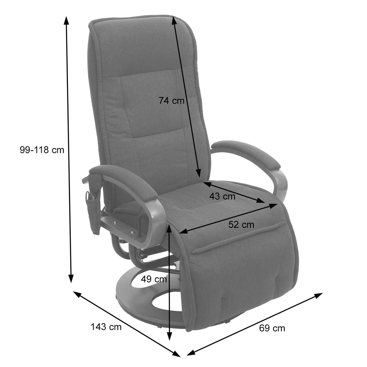 Mendler Relaxliege Arles II Massagesessel Stoff Textil dunkelgrau
