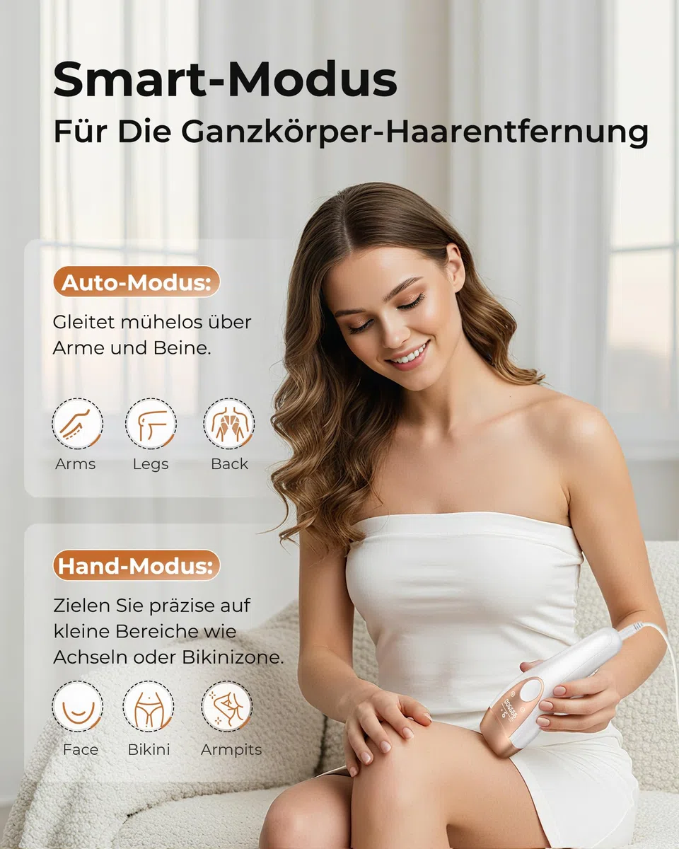 IPL Geräte Haarentfernung mit Kühlfunktion, 21J Laser, 9 Stufen, 999.900 Blitze