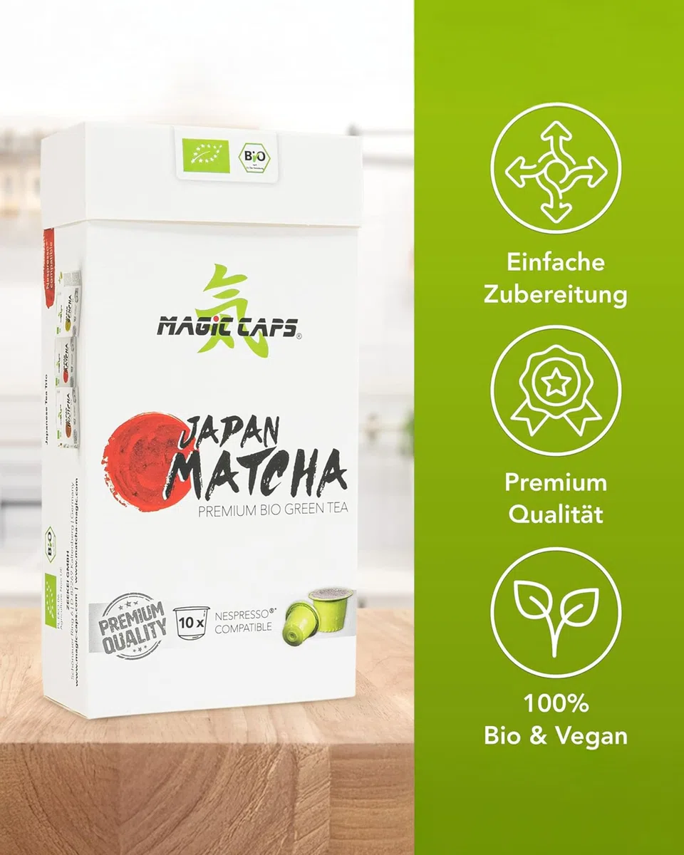 MatchaMagic Bio Matcha Tee Caps - 3x 10 Stück Grüner Matcha Teekapseln - Japanisches Matcha Pulver für Kapselmaschinen (3 x 10 Kapseln)