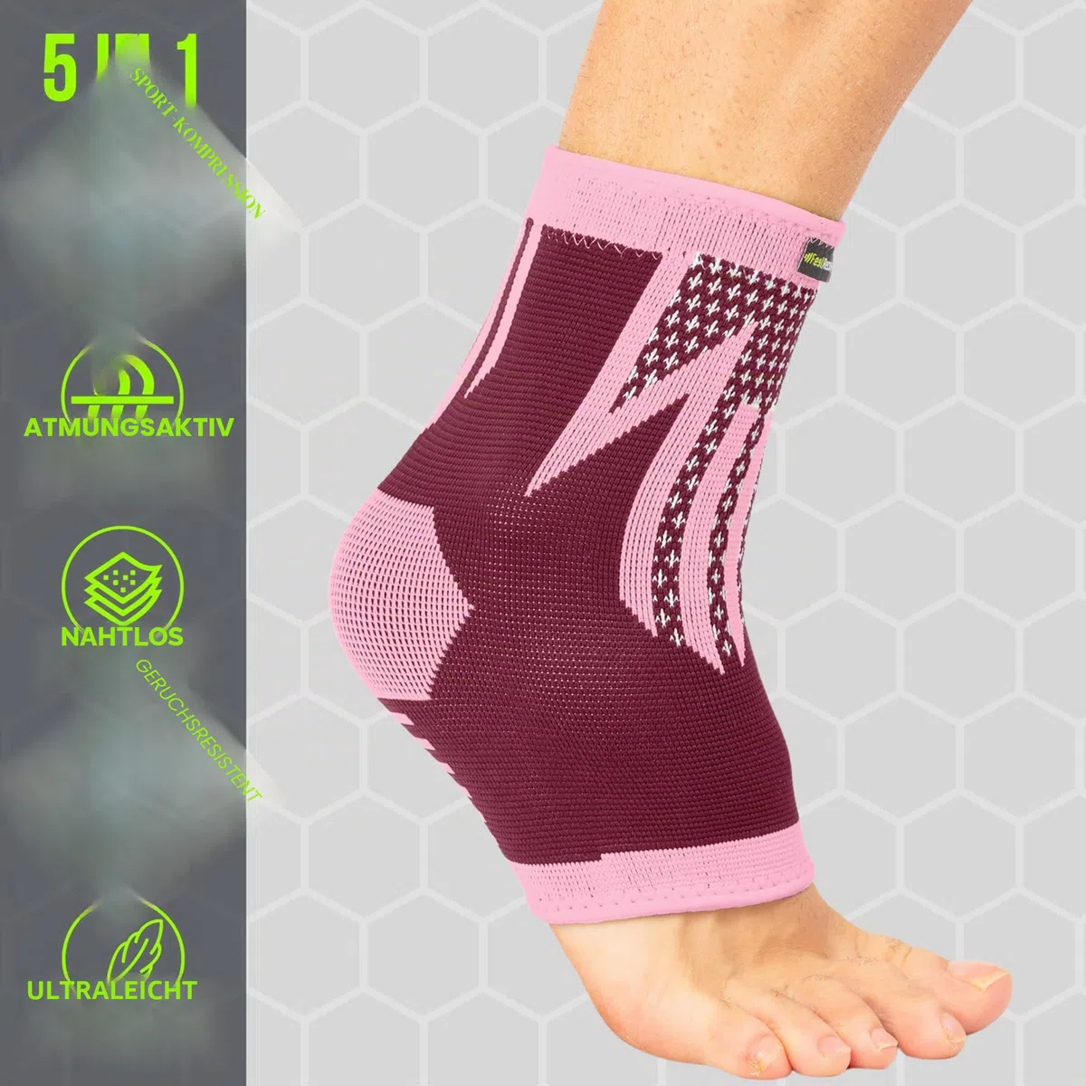2 Stück Fußbandage für Herren & Damen - Knöchelbandage Sport für Laufen, Fußball, Joggen - Sprunggelenkbandage für Achillessehne, Bänderriss, Plantarfasziitis - Atmungsaktiv & Rutschfest XL, Bordeaux