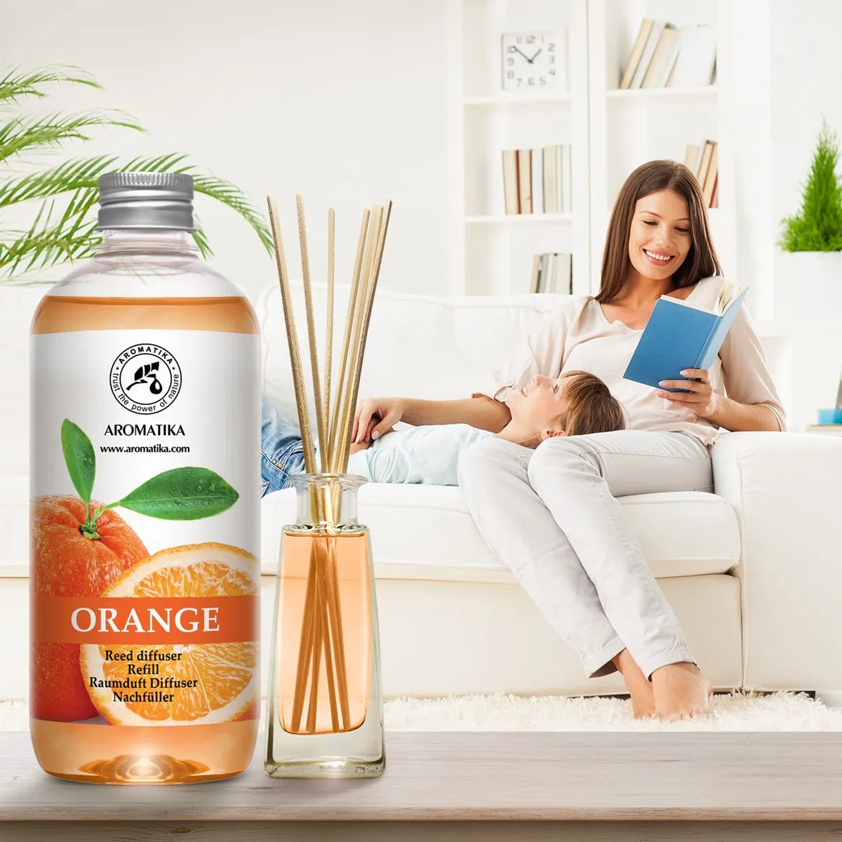 Raumduft Nachfüllflasche Orange 500 ml - Orangendiffusor Nachfüllpackung - Diffusor Zitrus mit natürlichem ätherischem Orangenöl - für Aromatherapie, Haus, Bad, Büro, Boutique