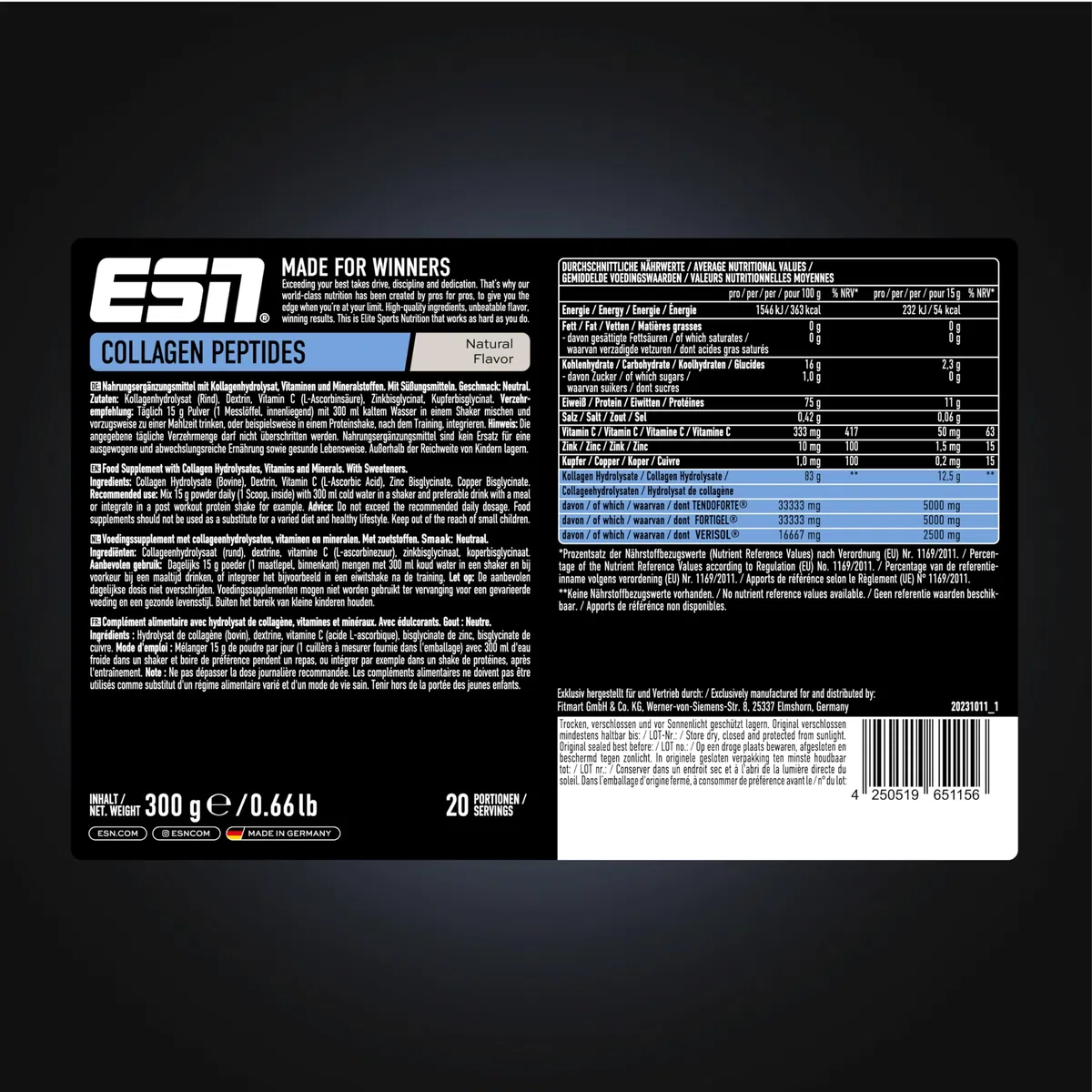 ESN Collagen Peptides, Natural, 300 g - made in Germany