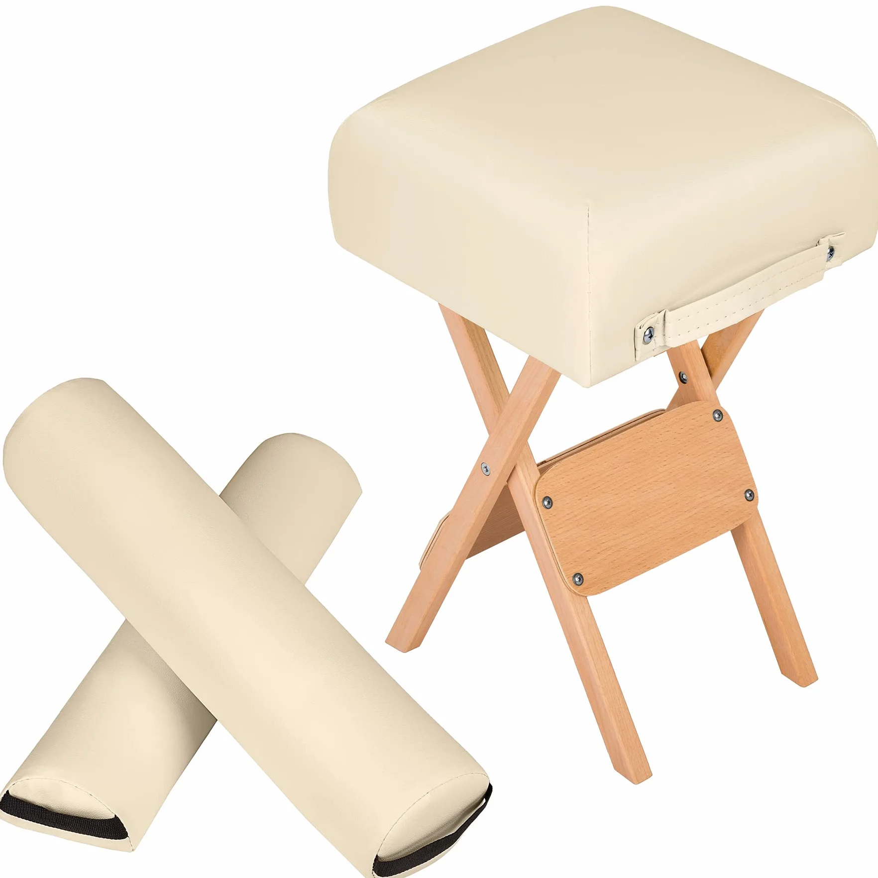 tectake Massage Liege Zubehör Hocker mit Lagerungsrolle Sitzhocker Halbrolle Vollrolle beige