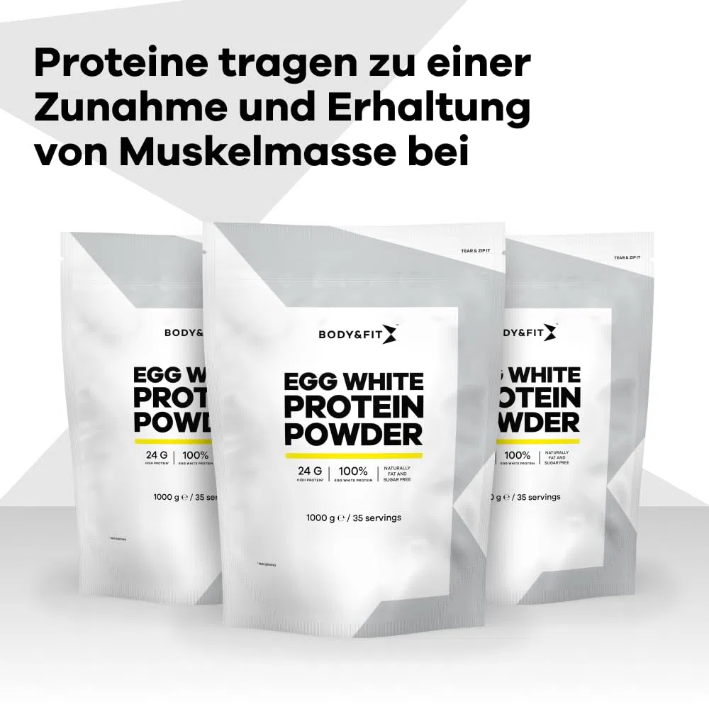 Body & Fit Egg White Protein Powder, Eiklar Pulver Natur zum Kochen und Backen, Getrocknetes Hühnereiweiß, 1000 gramm