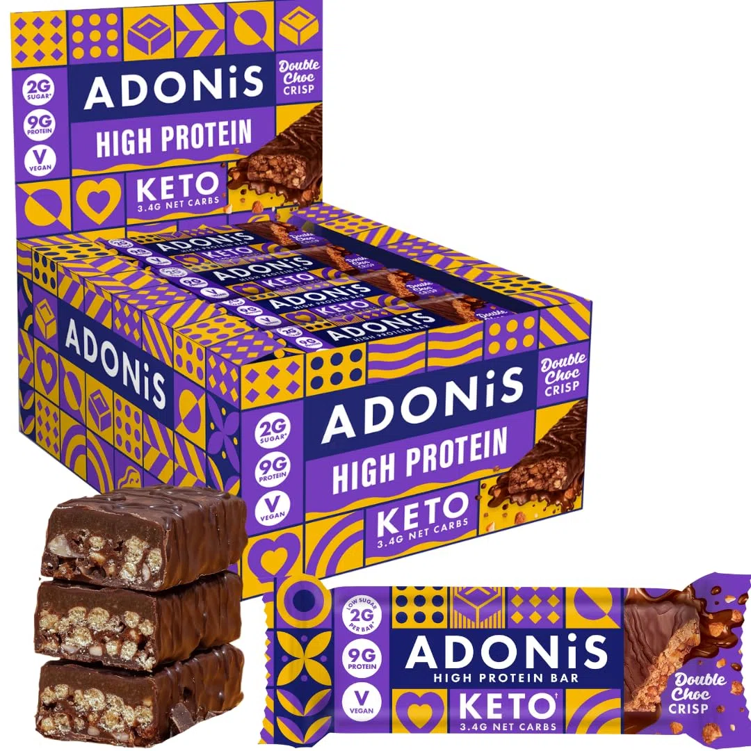Adonis Keto Riegel Erdnussbutter-Karamell – 16 x 45g | Low-Carb Eiweißriegel | 9g Protein, 2g Zucker | Keto-freundlich, ballaststoffreich | Ohne Zuckerzusatz (Schokolade)