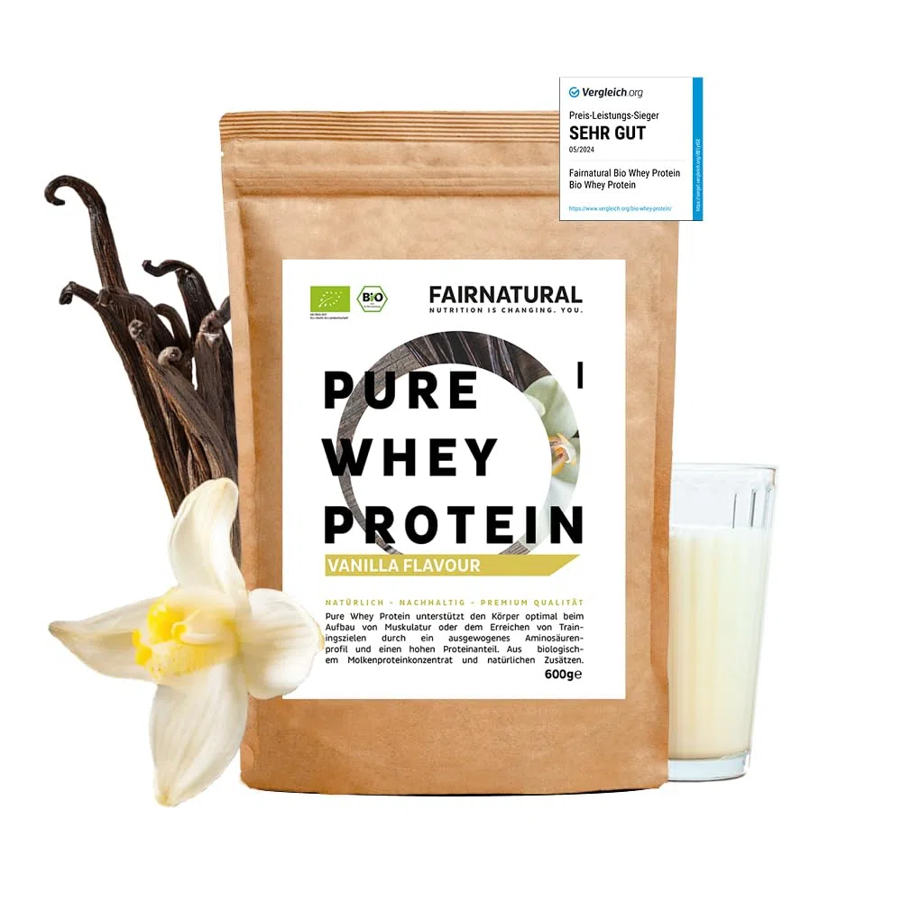 BIO WHEY Protein-Pulver Vanille ohne Chemie [Regional aus Deutschland] - Hochwertige Eiweiß-Shakes » 100% NATÜRLICH « 600g Bio Eiweiß-Pulver aus Premium Molkenprotein-Pulver ohne Soja