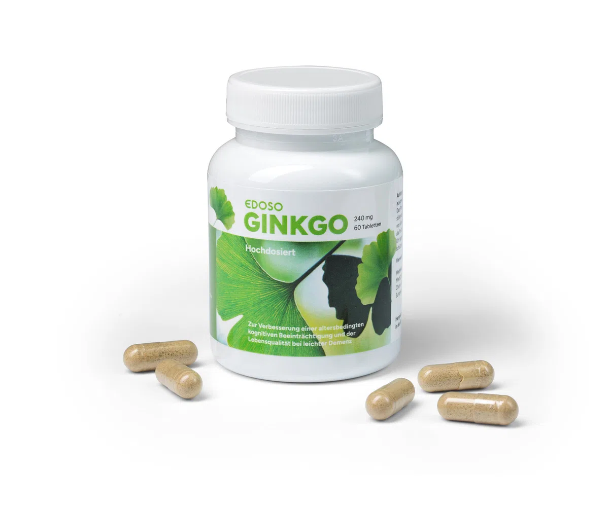 Ginkgo 240 mg | Ginkgo Hochdosiert EDOSO | 60 Tabletten | 50:1 pflanzliches Extrakt Konzentrat | Bei Vergesslichkeit im Alter oder leichter Demenz