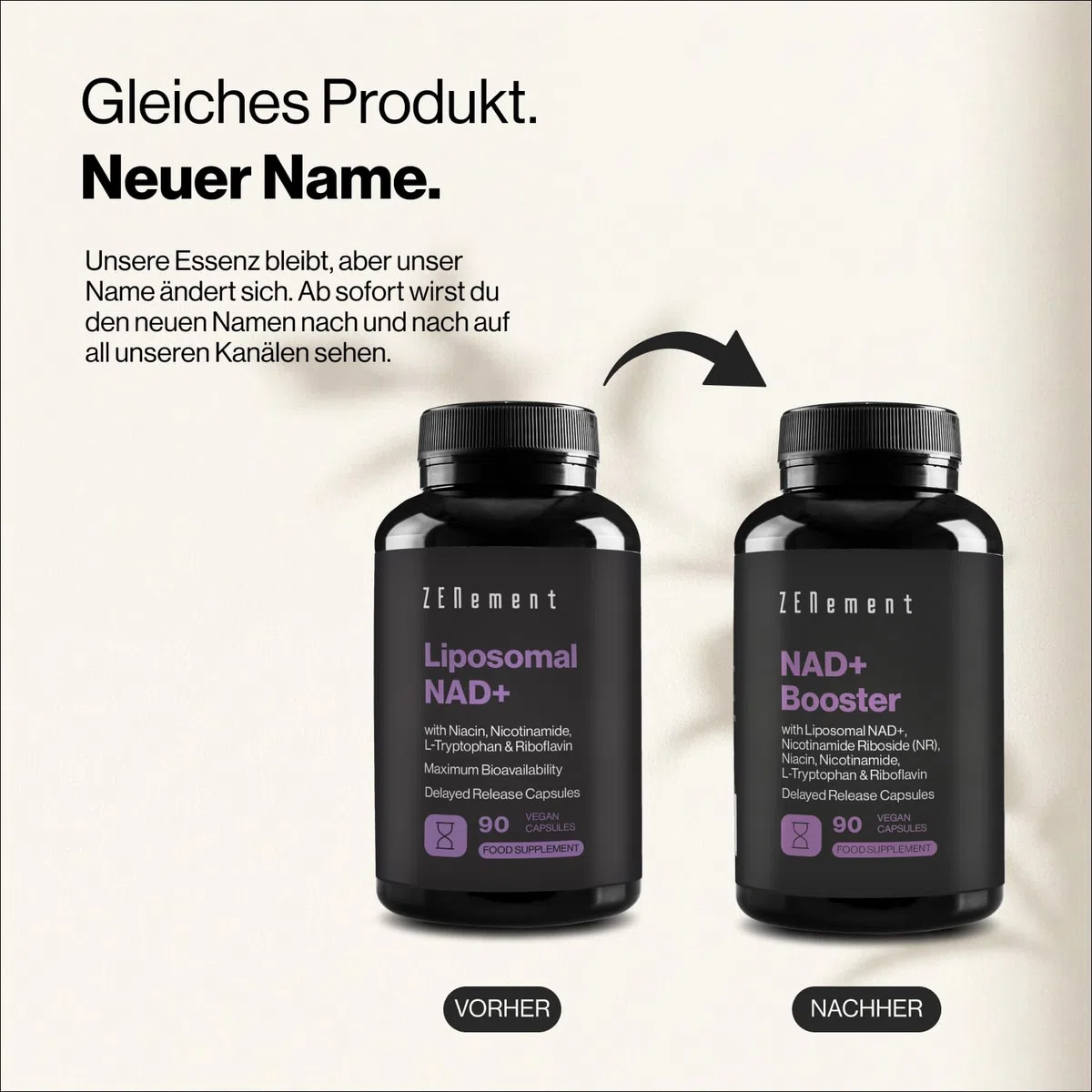 NAD+ Liposomal 500 mg mit Nicotinamide Riboside 250 mg – Doppelformel mit L-Tryptophan, Niacin und Riboflavin – 90 Vegane Kapseln mit Magensaftresistentem Überzug, 45 Tage – Zenement