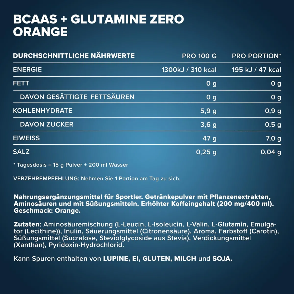 IronMaxx 100% BCAAs + Glutamine Zero - Orange 500g | veganes & zuckerfreies Aminosäuren Pulver mit Vitamin B6 | 6000 mg BCAA´s und 1000 mg Glutamin pro Portion