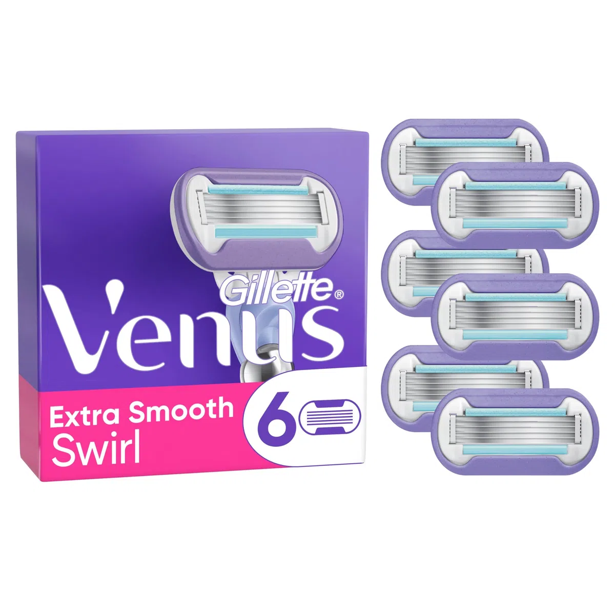 Gillette Venus Extra Smooth Swirl Damen Rasierklingen-Nachfüllpackungen, 6 Stück, 5 langlebige Klingen für eine extra glatte Rasur, die lange hält