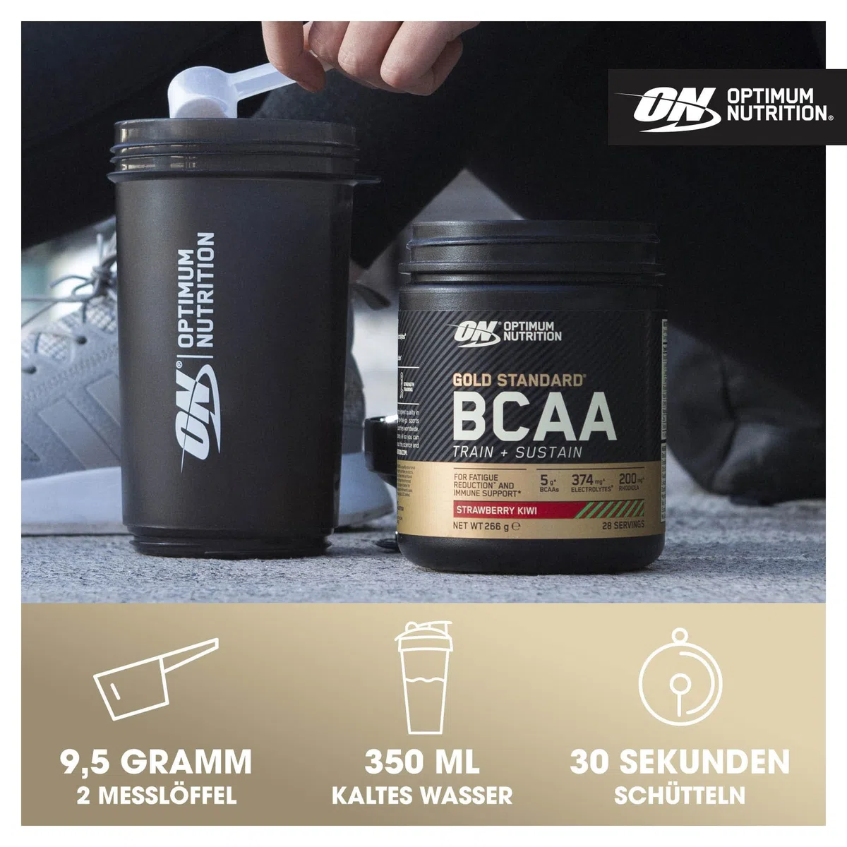 Optimum Nutrition Gold Standard BCAA Pulver, Geschmack Strawberry Kiwi, 266g, 28 Portionen