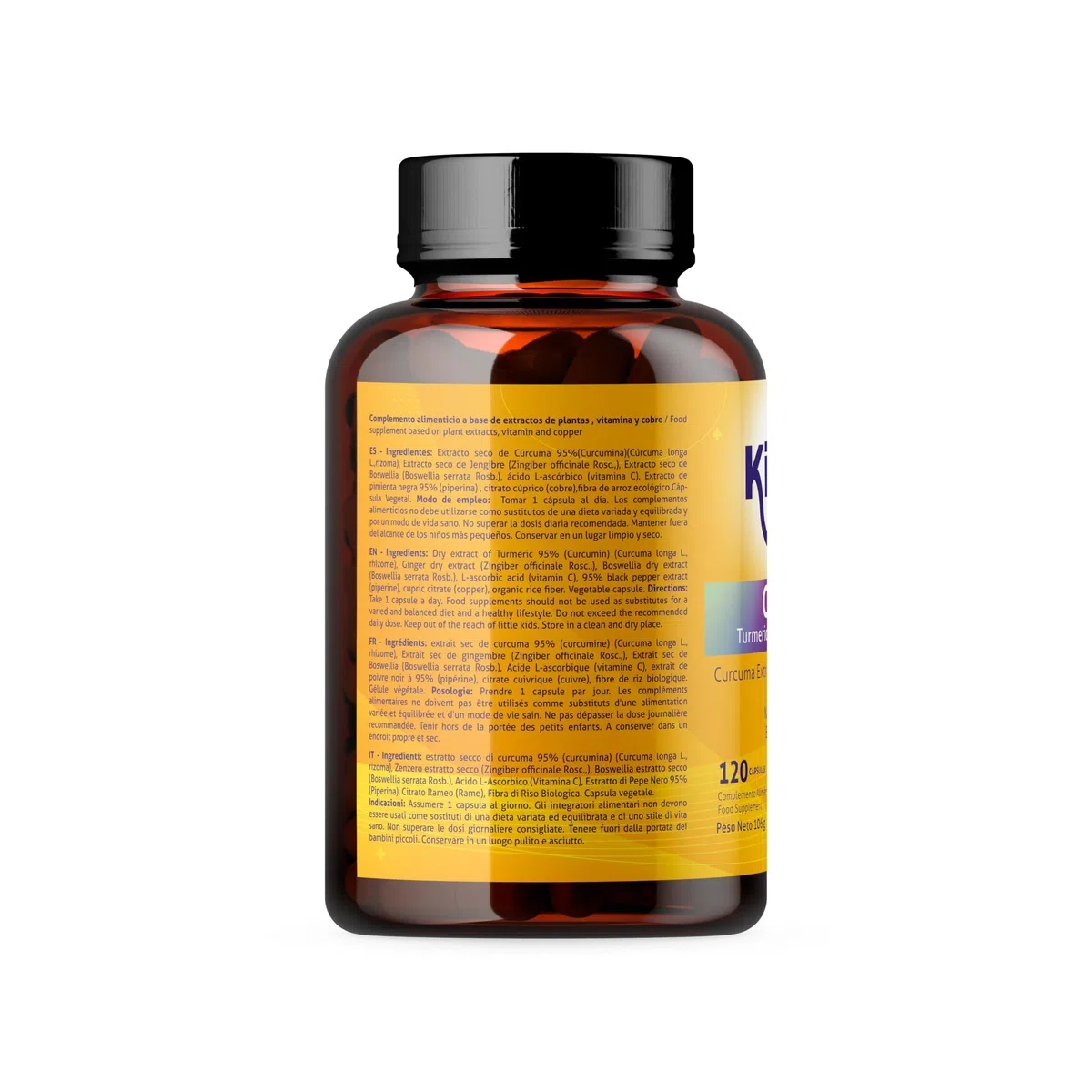 KURKUMA 10000 mg REINES CURCUMIN | 120 Kapseln | 95% Extrakt | Ingwer, schwarzer Pfeffer, Boswellia, Vitamin C und Kupfer | Hoch absorbierend | Entzündungshemmend für Ihre Gelenke