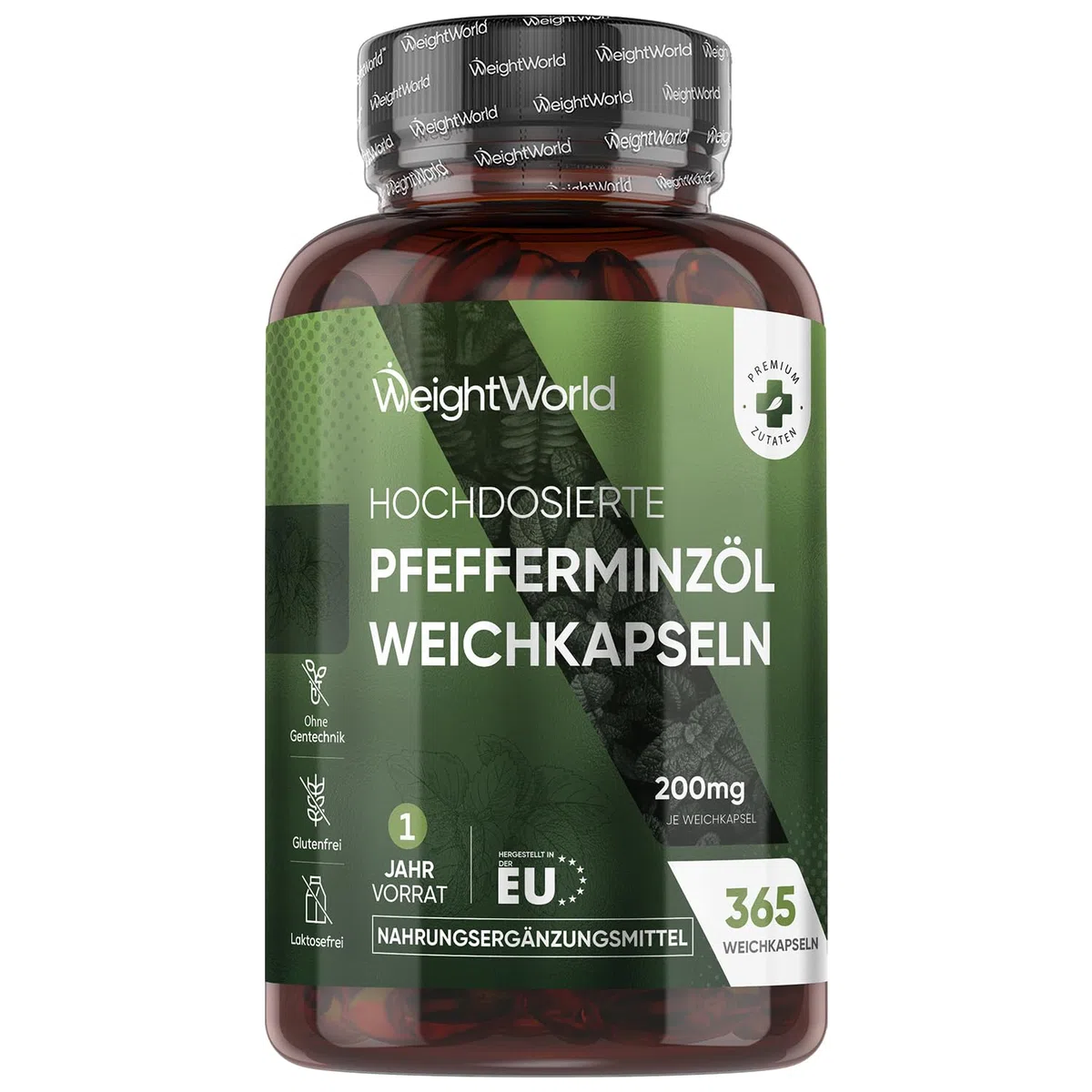 Pfefferminzöl Weichkapseln - 200mg Pfefferminz Öl pro Softgel - 365 Pure Peppermint Oil Weichkapseln - 1 Jahr Vorrat - Glutenfrei, Laktosefrei & Ohne Gentechink - Pfefferminze - WeightWorld