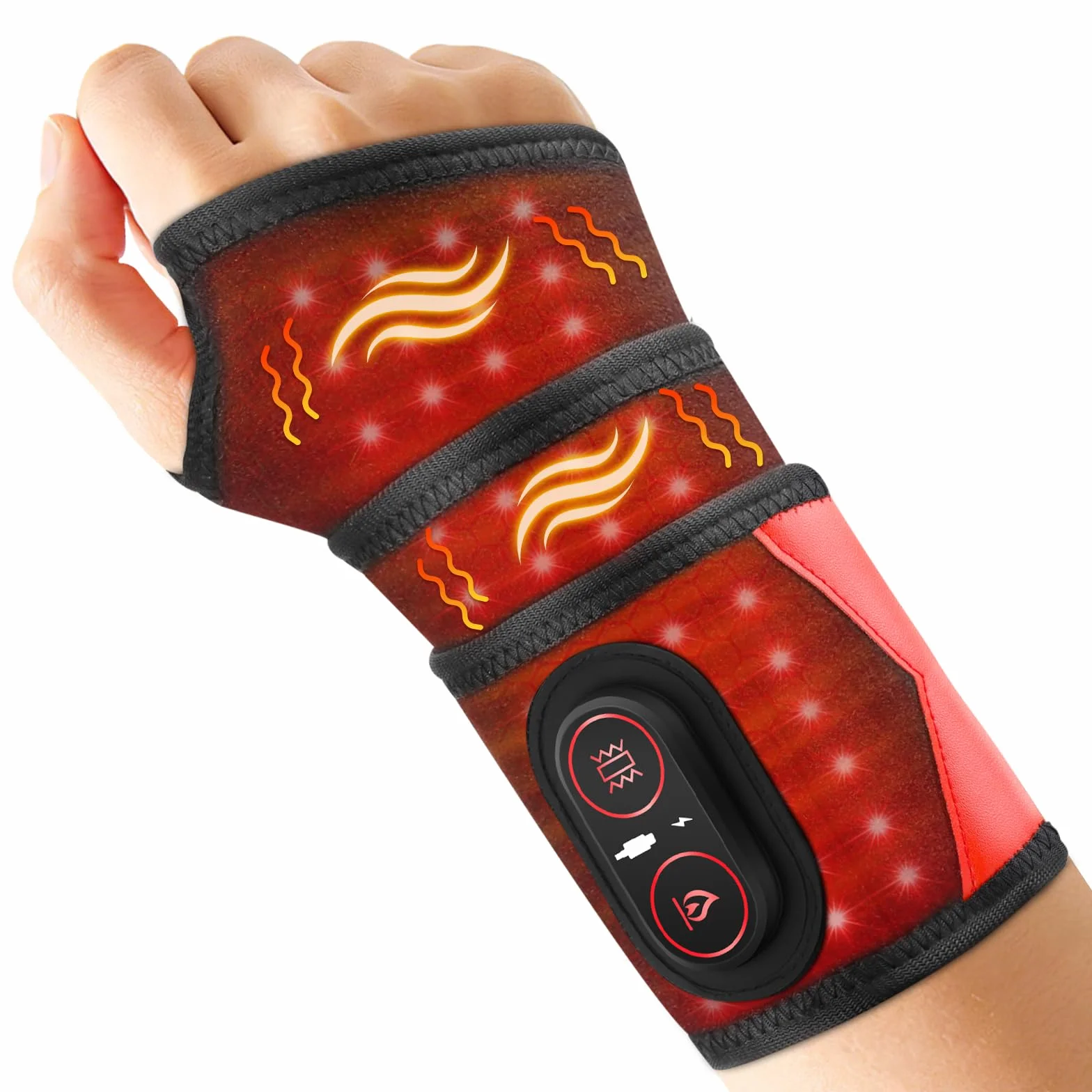 Kabellose Handgelenk-Heizbandage Mit Vibration, Tragbare Heiz-Handgelenkstütze Mit 660nm Rotem Licht, 3 Heizstufen, 3 Vibrationsmodi, Eingebauter 3000mAh-Akku, Geeignet Für Frauen Männer, 69cm Länge