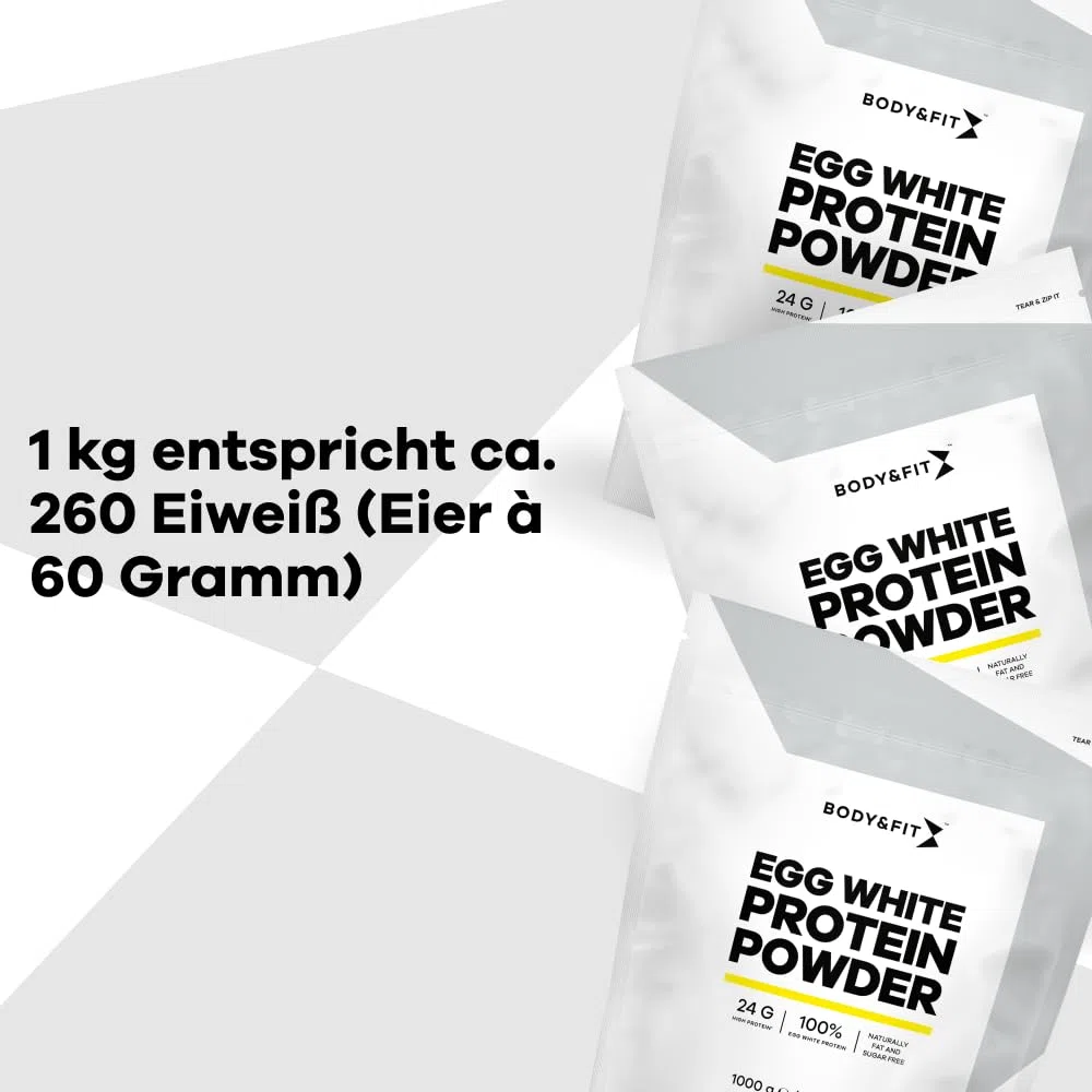 Body & Fit Egg White Protein Powder, Eiklar Pulver Natur zum Kochen und Backen, Getrocknetes Hühnereiweiß, 1000 gramm
