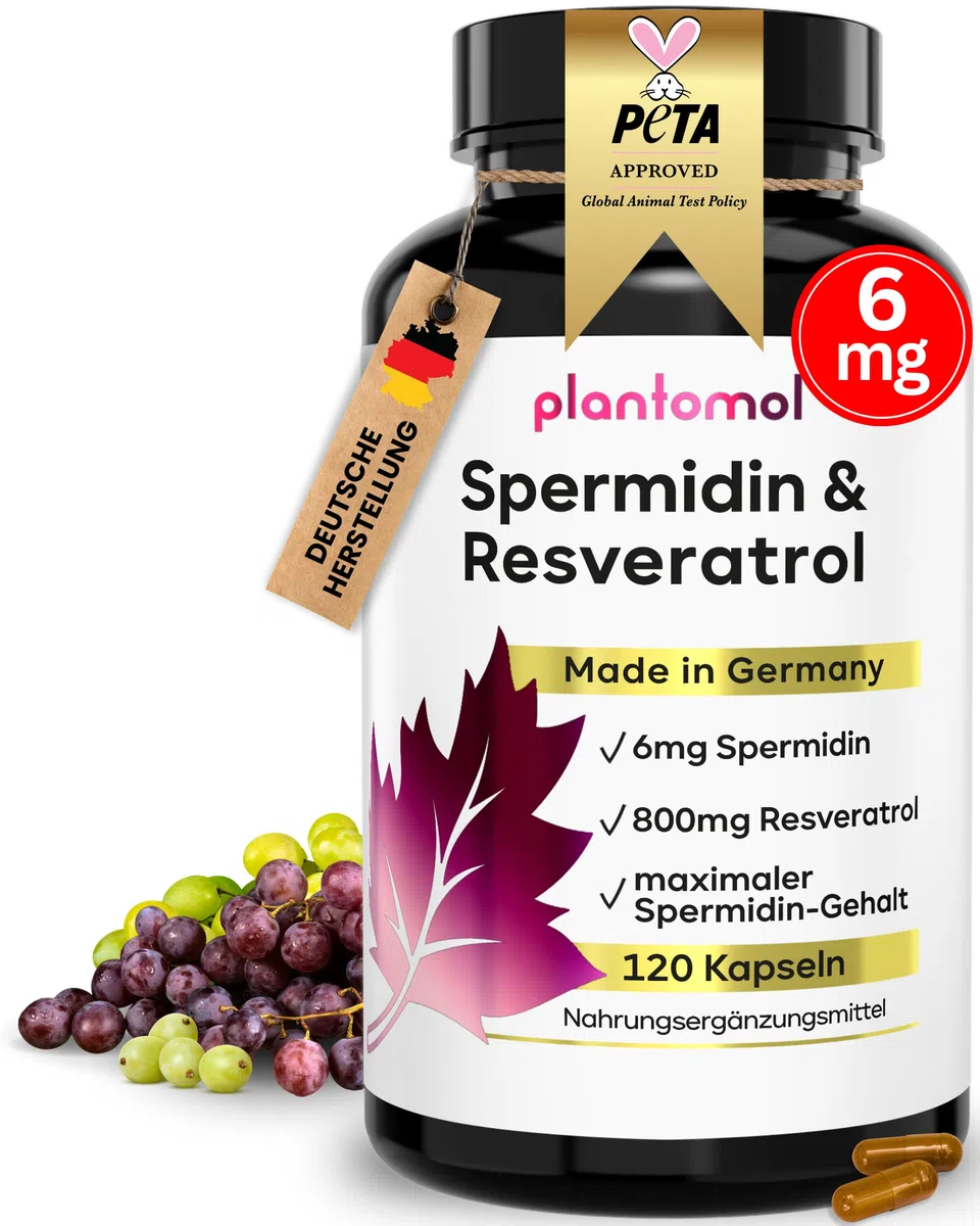 120 Spermidin Kapseln hochdosiert - Spermidin 6mg & 800mg Trans Resveratrol hochdosiert - einzigartige Kombination - 2 Monatsvorrat