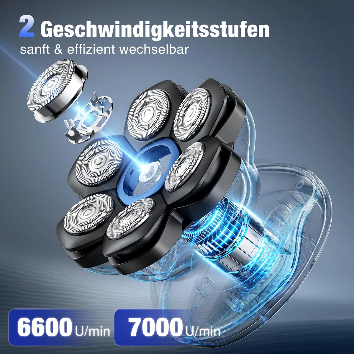 Glatzen Rasierer Herren, kensen Kopfrasierer Glatze 7D Bold Shaver Magnetische Head Shaver Trocken Und Nass Bald Shaver Typ-C Akku Kopfrasierer Herren Elektrisch Wasserdicht Glatzenschneider 2 Stufen