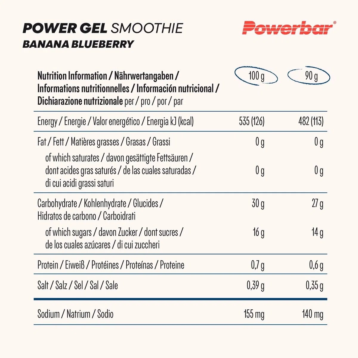 PowerBar - PowerGel Smoothie - Banana Blueberry - 16x90g - veganer Energie Smoothie - Magnesium, Natrium&Maltodextrin