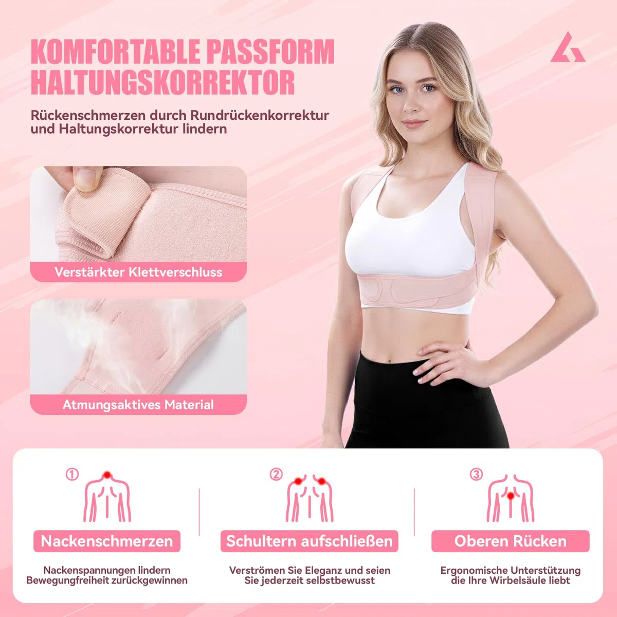 Rückenstützgürtel – Unsichtbare Haltungshilfe für Damen, Für eine aufrechte Haltung im Büro, Homeoffice & beim Autofahren Lindert Verspannungen an Rücken und Schultern (Rosa, S/M)