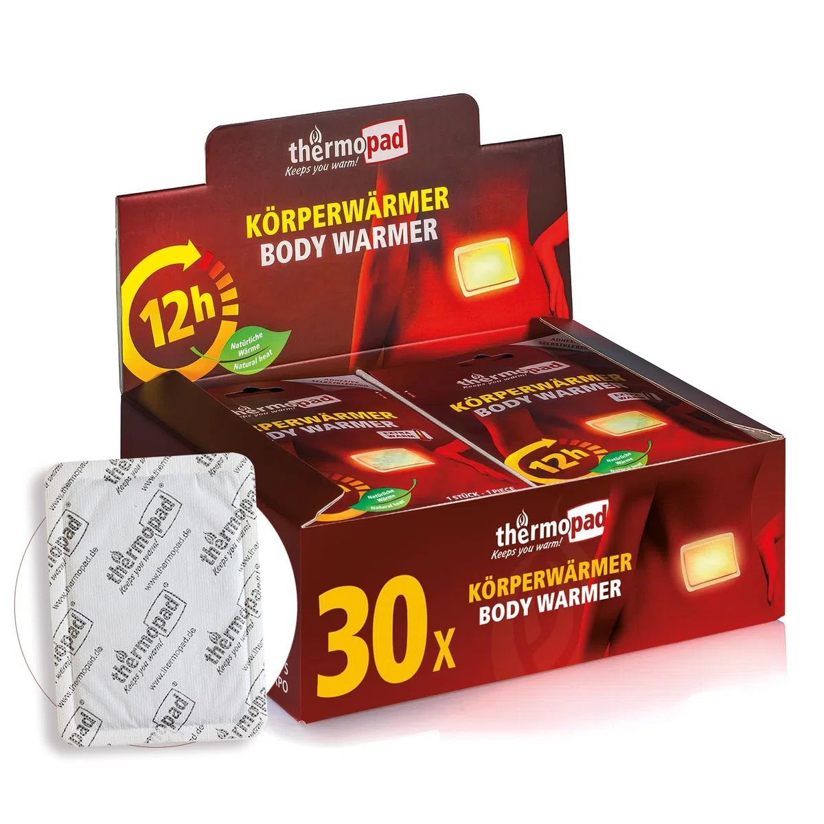THERMOPAD Körperwärmer – DAS ORIGINAL: 5, 10 oder 30 Wärmepflaster für den Rücken I 12 Stunden Wärme I Sofort einsatzbereite Wärmepads, geeignet als Nackenwärmer, Schulterwärmer & Nierenwärmer