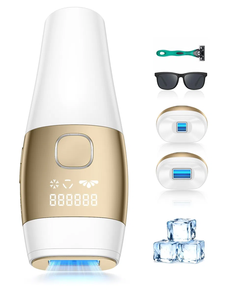 IPL Geräte Haarentfernung mit 5℃ Eiskühlsystem, 5 Energiestufen, 999,900 Blitzen, Gold