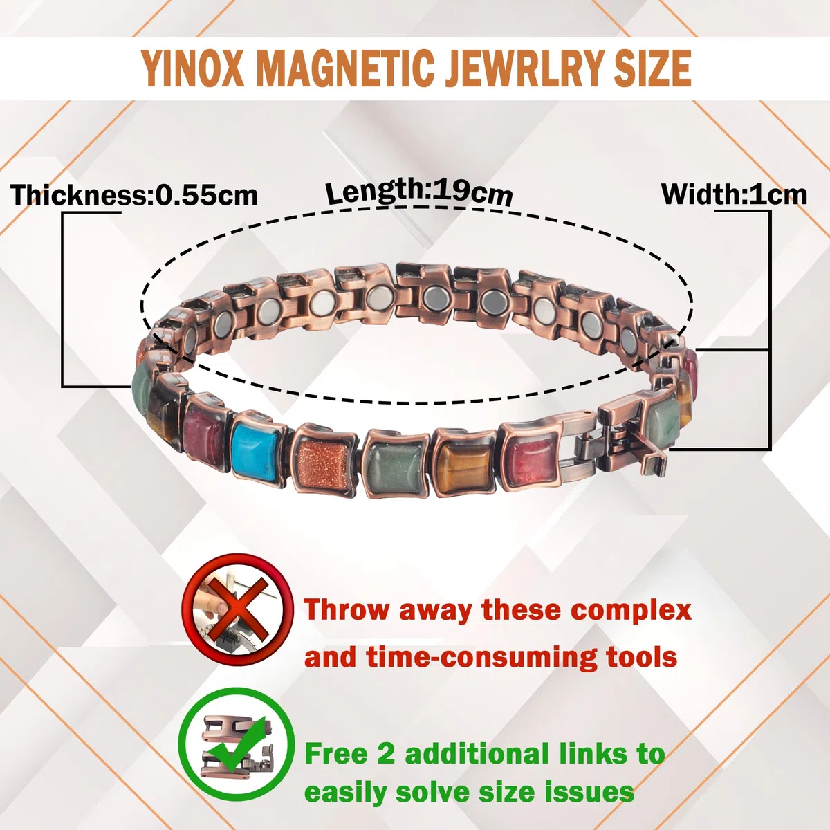 YINOX Magnetfeldtherapie-Kupferarmband für Frauen, türkisfarbenes buntes Armband, reines Kupfer-Magnetarmband