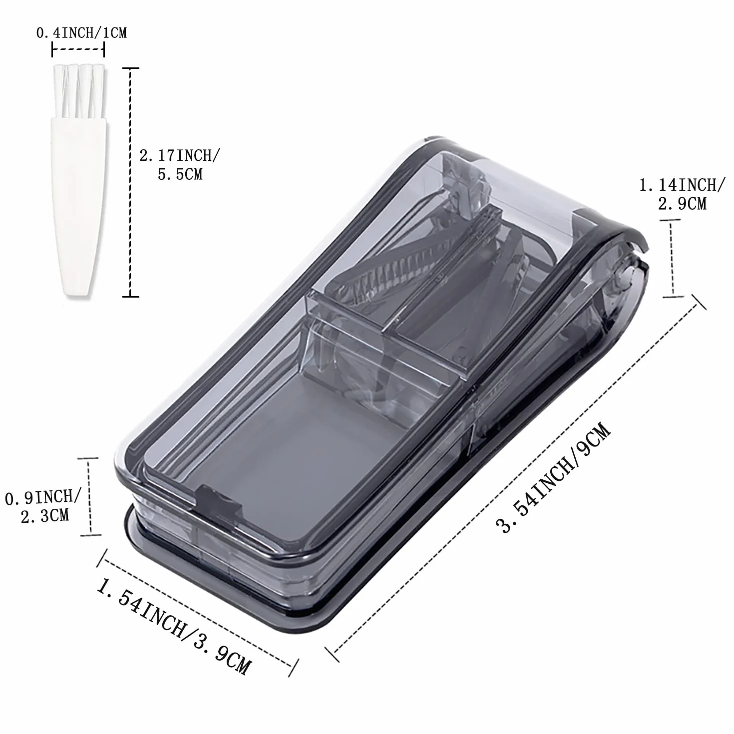 ILLUVA Tablettenteiler für Kleine und Große Tabletten, Pillenteiler mit Tablettenaufbewahrungsfach Für Tabletten in ein Halbes Viertel Schneiden (Schwarz)