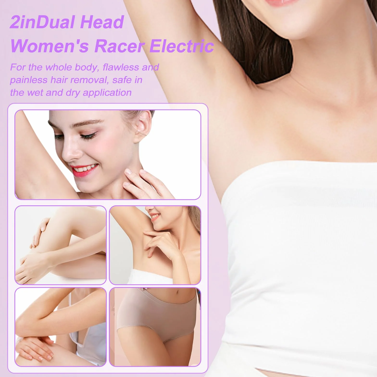 Intimrasierer für Frauen, 2-in-1 Elektrischer Rasierer Damen Intimbereich Intimrasierer, Damenrasierer Elektrisch mit USB-C-Laden für Underarm, Leg, Arm, Body, Face (Lila)