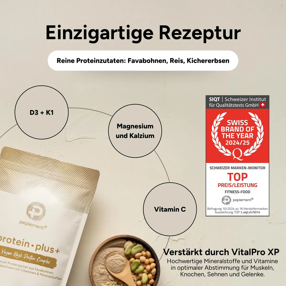 Premium Vegan High Protein Pulver Vanille — 560g Pflanzliches Eiweiss Protein Pulver — 70% Proteine — Enthält Erbsenprotein, ideal für Muskelaufbau und vegane Ernährung