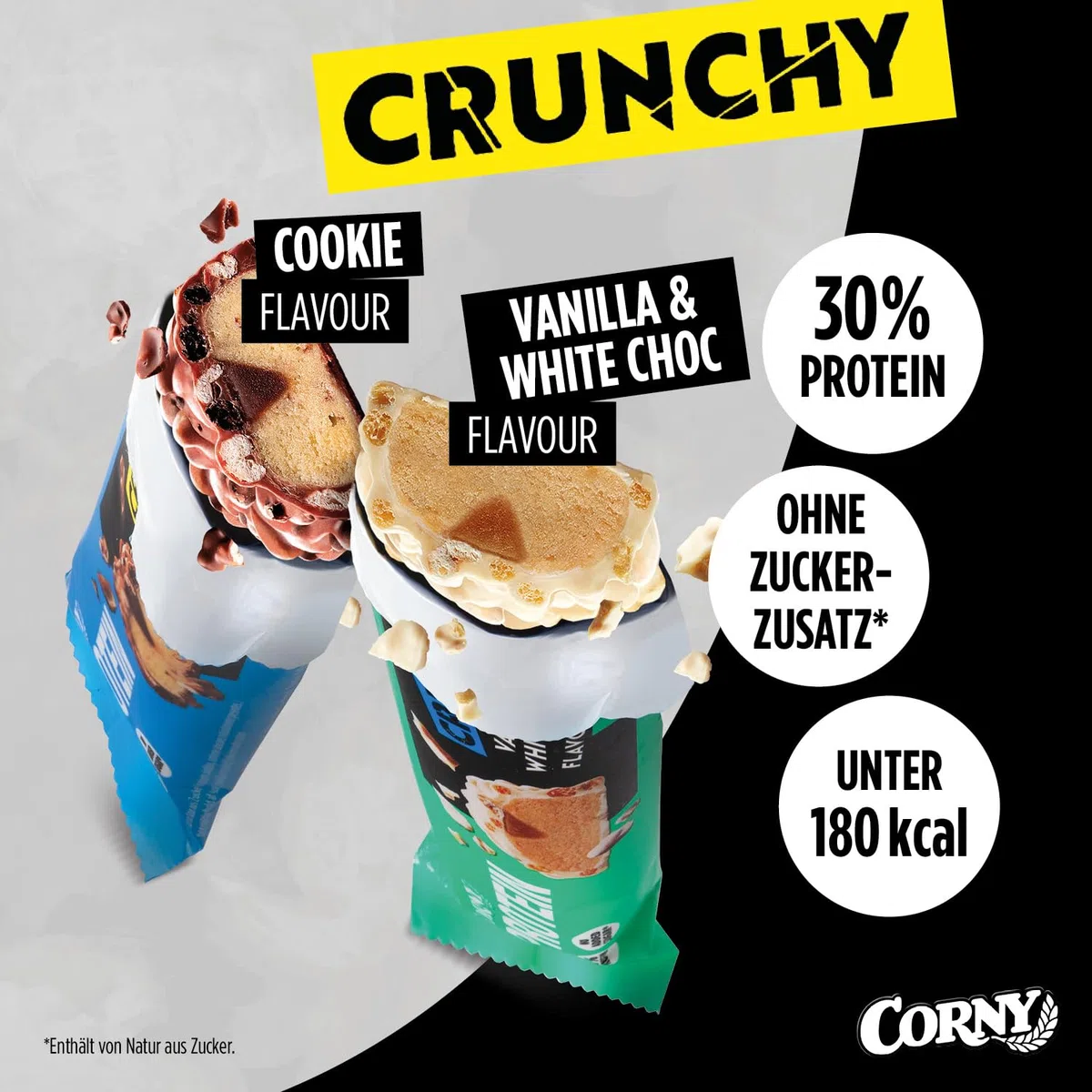 Proteinriegel Corny | Protein Crunchy 12er Mix Pack | 30% Eiweiß | Probier Mischkarton Proteinriegel 12x45g Mixbox