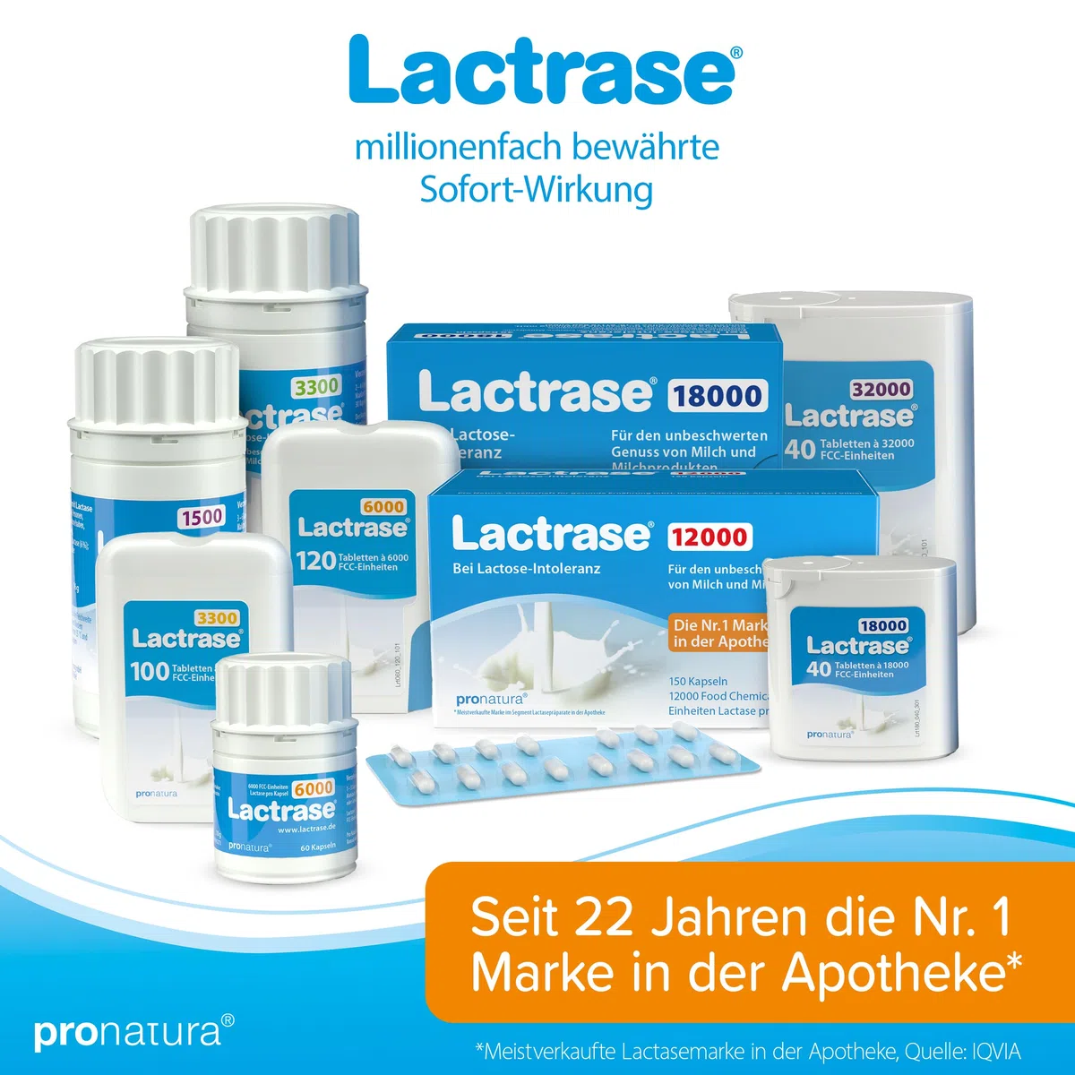 pro natura Lactrase 6000 – 2x120 Lactase Tabletten bei Lactose-Intoleranz, für den unbeschwerten Genuss von Milch und Milchprodukten
