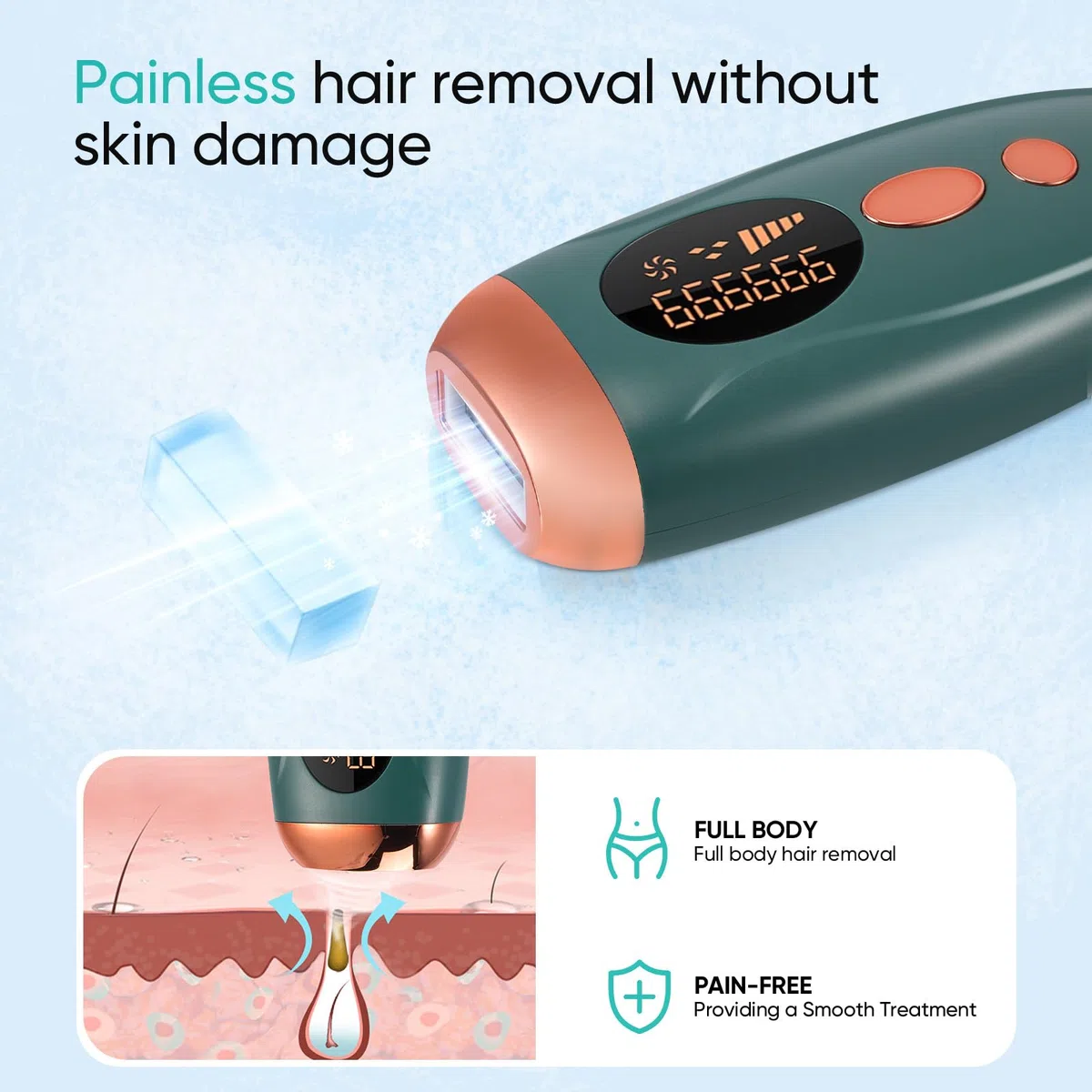 IPL Laser Hair Removal Device, Laser Haarentfernungsgerät mit Kühlfunktion, 5 Energiestufen,999,999 Light Pulses, Haarentfernung Laser für Frauen Männer Women Gesicht Bikinizone Arme Beine Körper