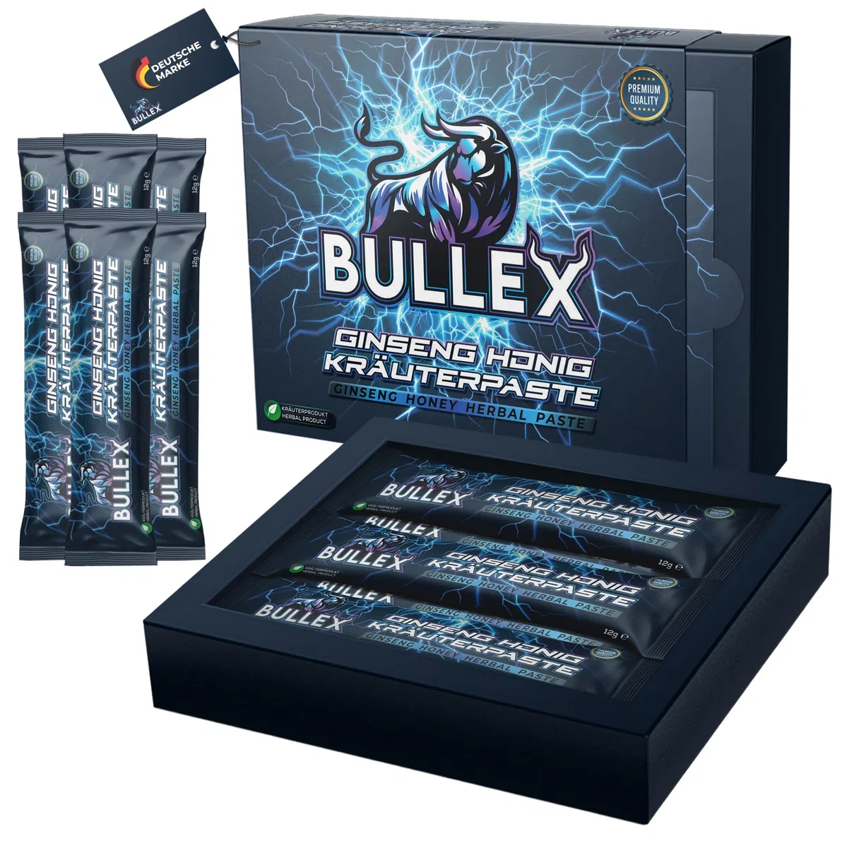 BULLEX Natürliches Präparat für Mann – Herbal Blend Paste Extra Stark für Männer – Gel für den aktiven Mann hochdosiert mit Ginseng – 6x 12 Gramm rezeptfreie Macun Honig Beutel (BU-LLEX-SET6FBM)