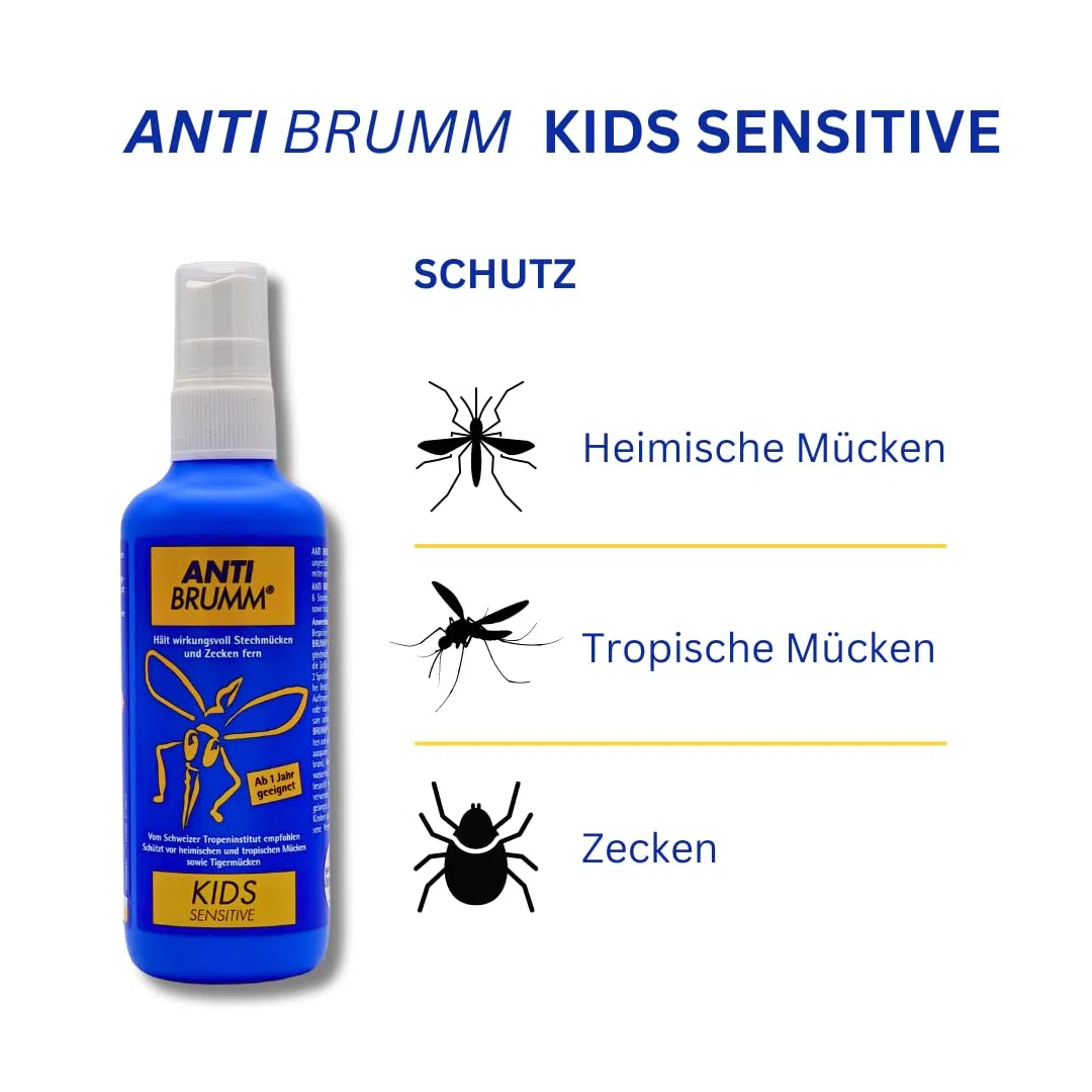 Anti Brumm Kids Sensitive 1x 75 ml I Schutz gegen Mücken und Zecken I Mückenspray I Für zu Hause, Reise, Tropen I Icaridin I Kinder ab 1 Jahr I empfindliche Haut I Spar-Set plus Pharma Perle give-away