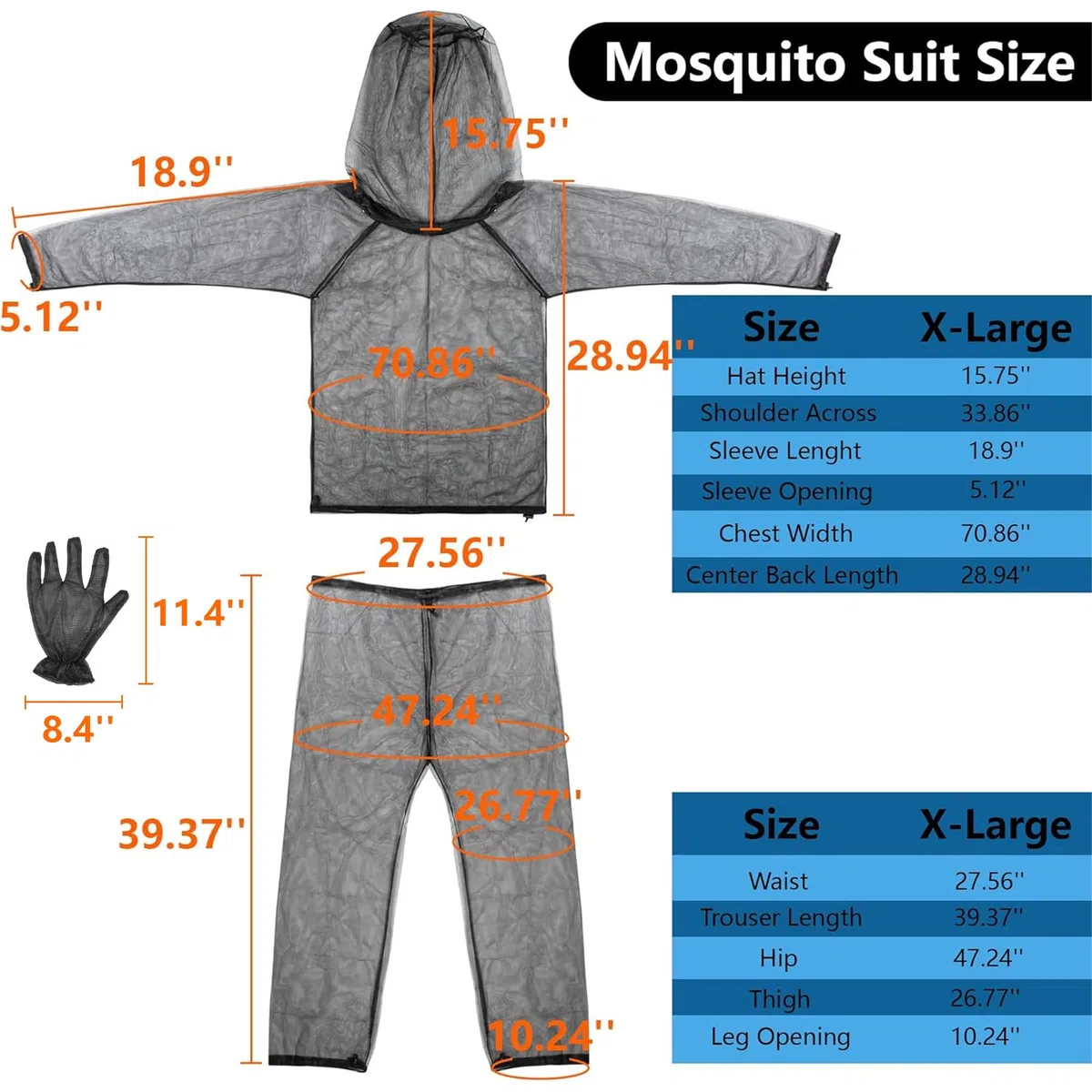 Mückenschutz Kleidung- Insektenjacke und Hose- Anti Moskitonetz Anzug- Mesh Insektenschutz Kleidung mit Handschuhe for Outdoor Protection From Bugs, Fliegen, Gnats, No-See-Ums & Midges
